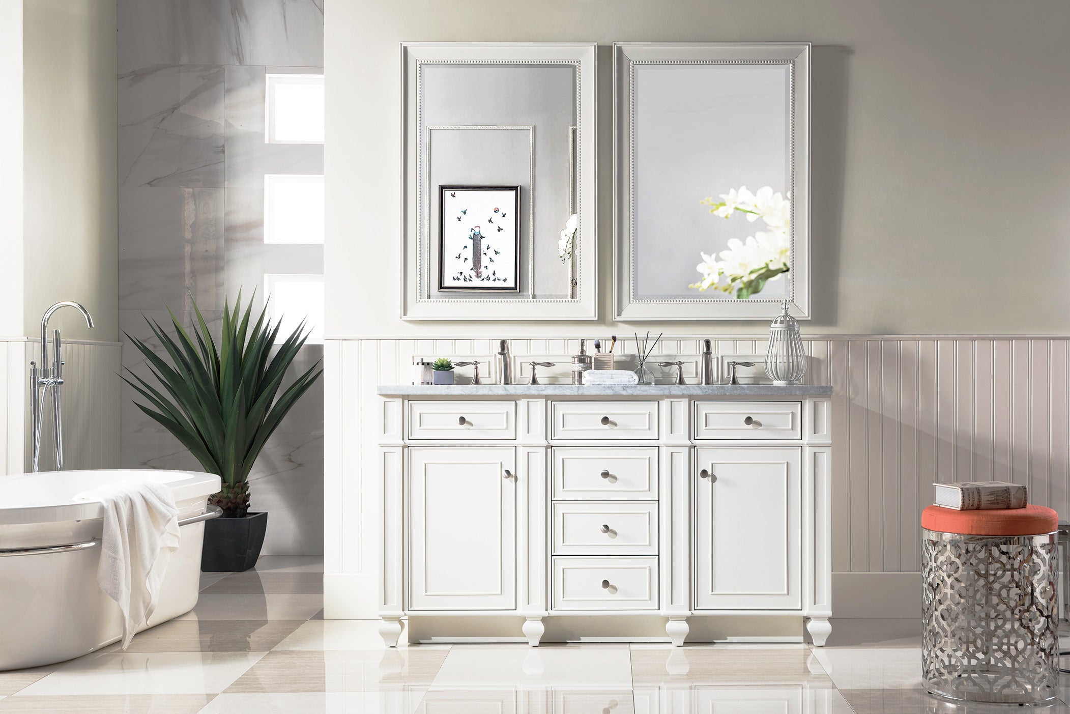James Martin Bristol 60" Double Vanity in Bright White with 3cm Countertop