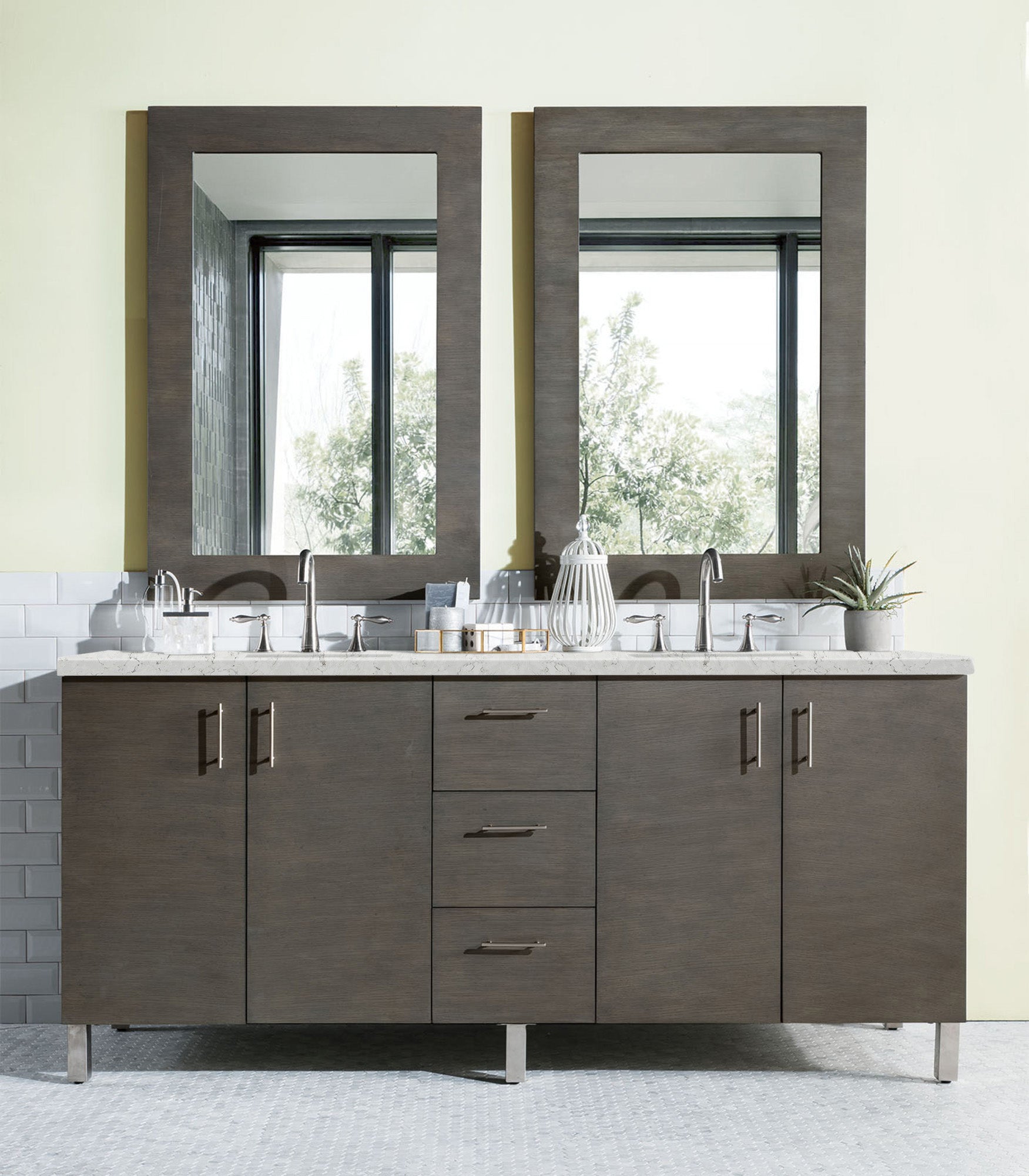 James Martin Metropolitan 72" Double Vanity in Silver Oak with 3cm Countertop