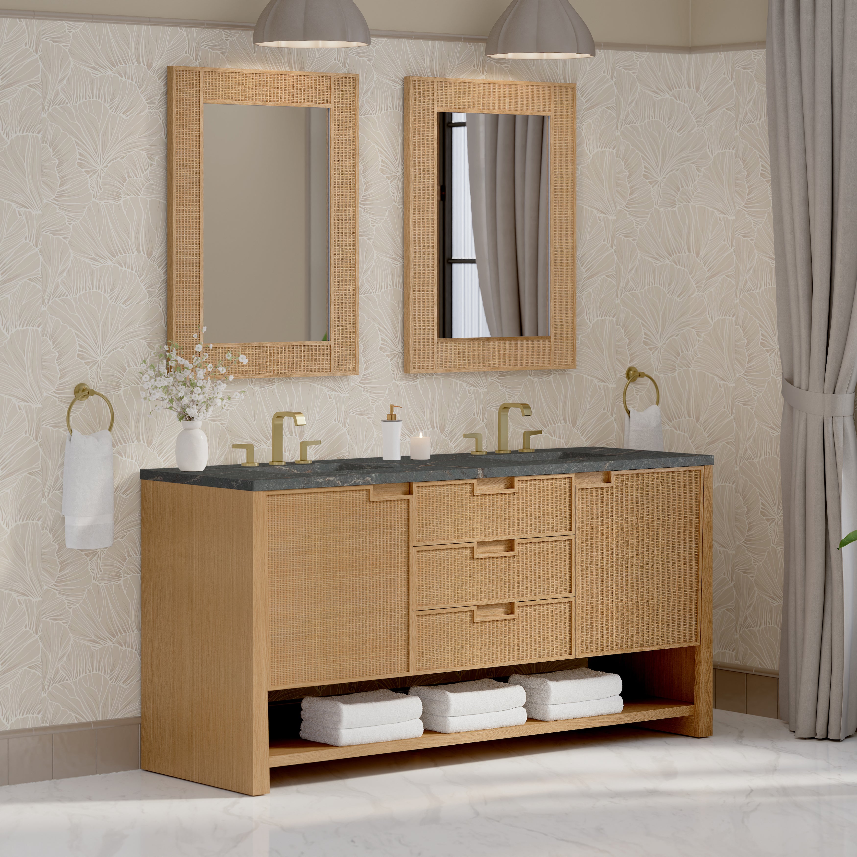 James Martin Solene 72" Double Vanity in Seaside Oak with 3cm Countertop