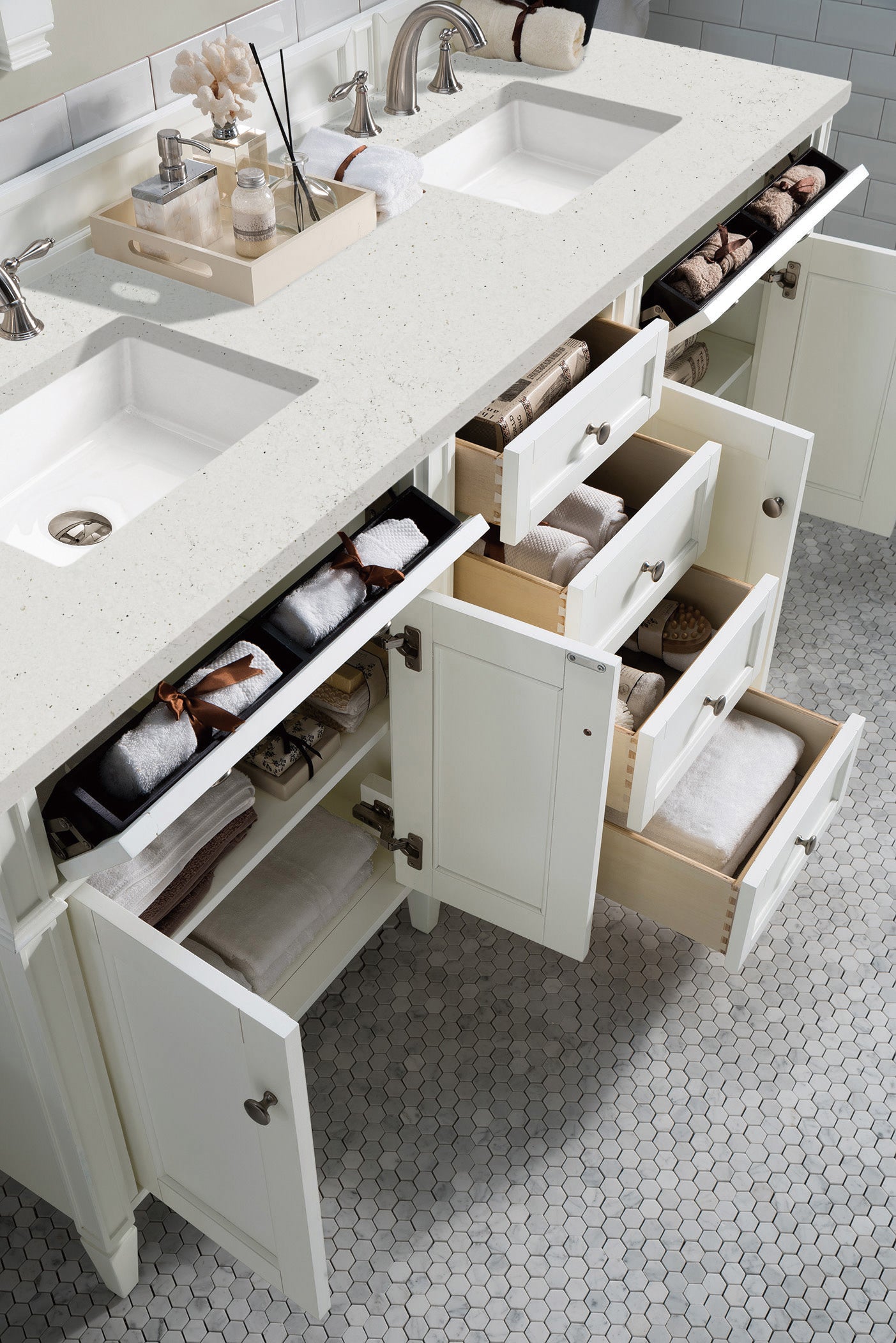 James Martin Brittany 72" Double Vanity in Bright White with 3cm Countertop