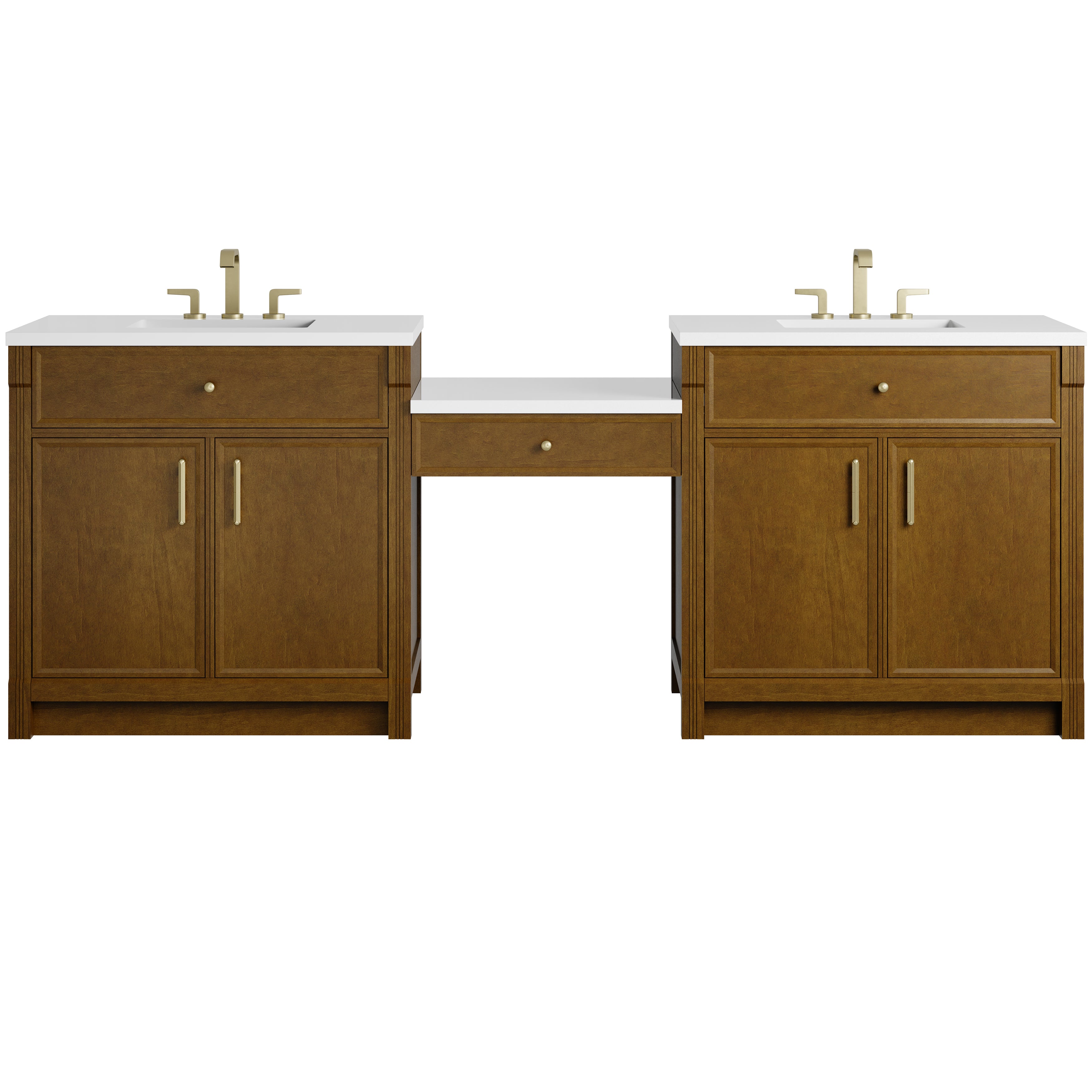 James Martin Bellshire 96" Dual Vanity Set with 24" Make-Up Counter in Honey Oak with 3cm Countertop