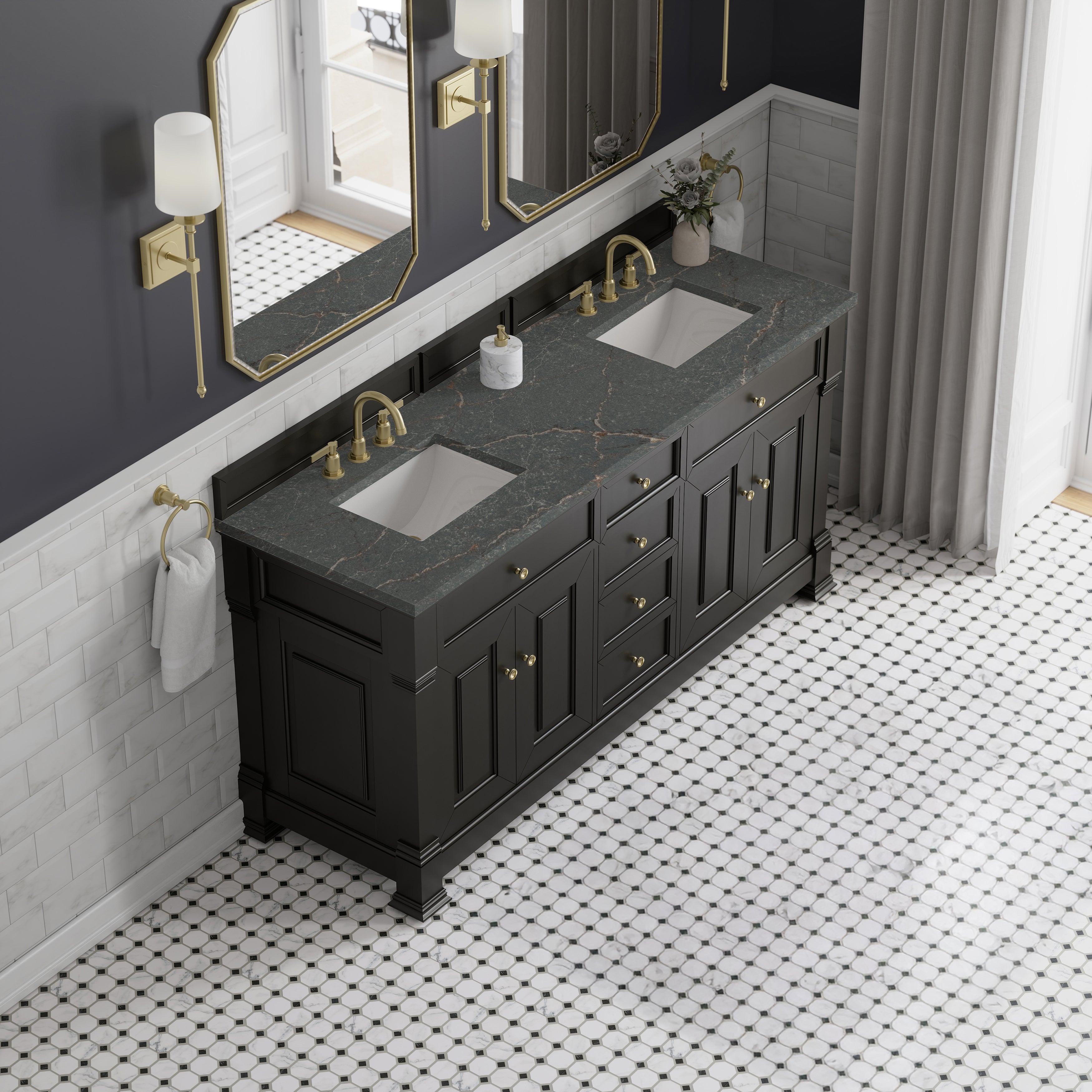 James Martin Brookfield 72" Double Vanity in Black Onyx with 3cm Countertop