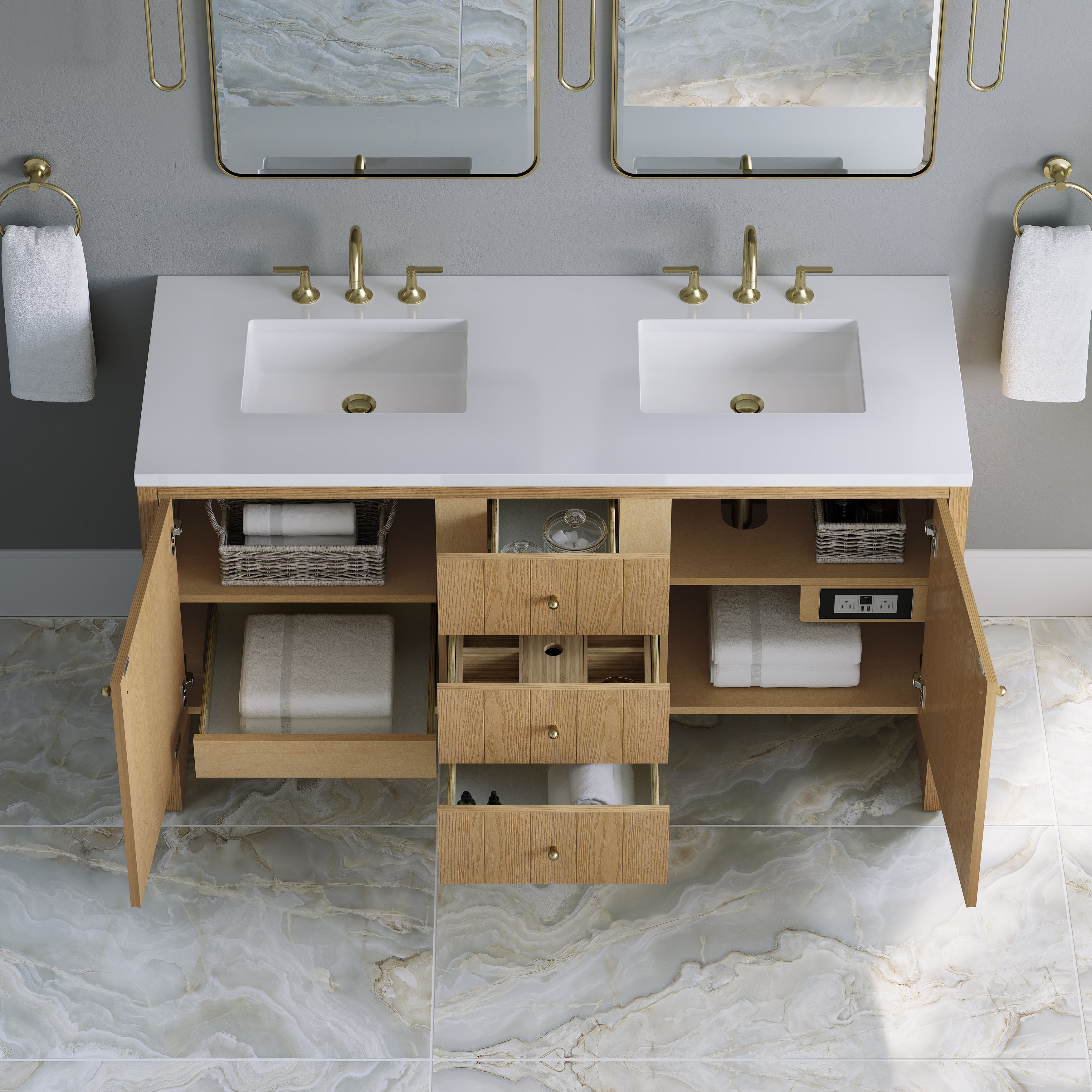 James Martin Hudson 60" Double Vanity in Light Natural Oak with 3cm Countertop