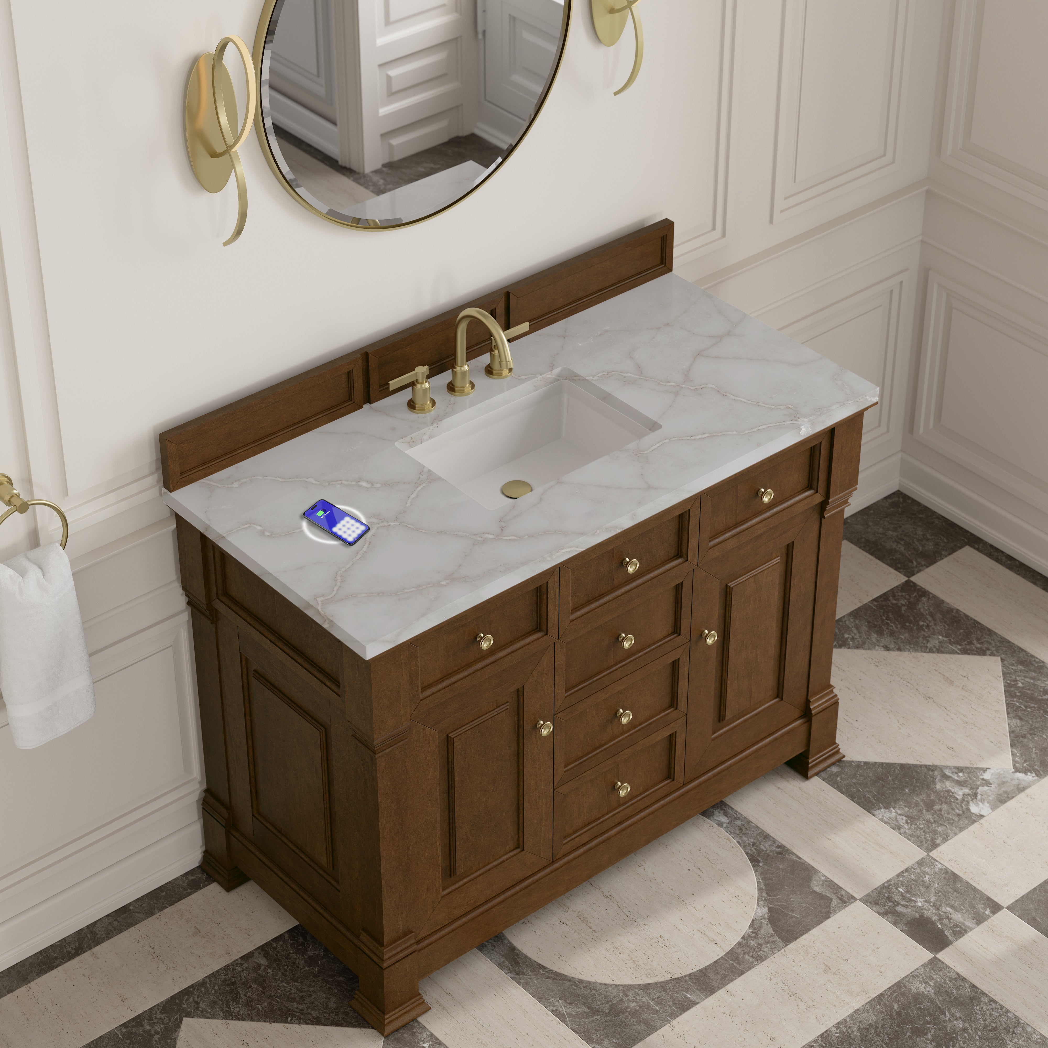 James Martin Brookfield 48" Single Vanity in Honey Oak with 3cm Countertop and FreePower Wireless Charger