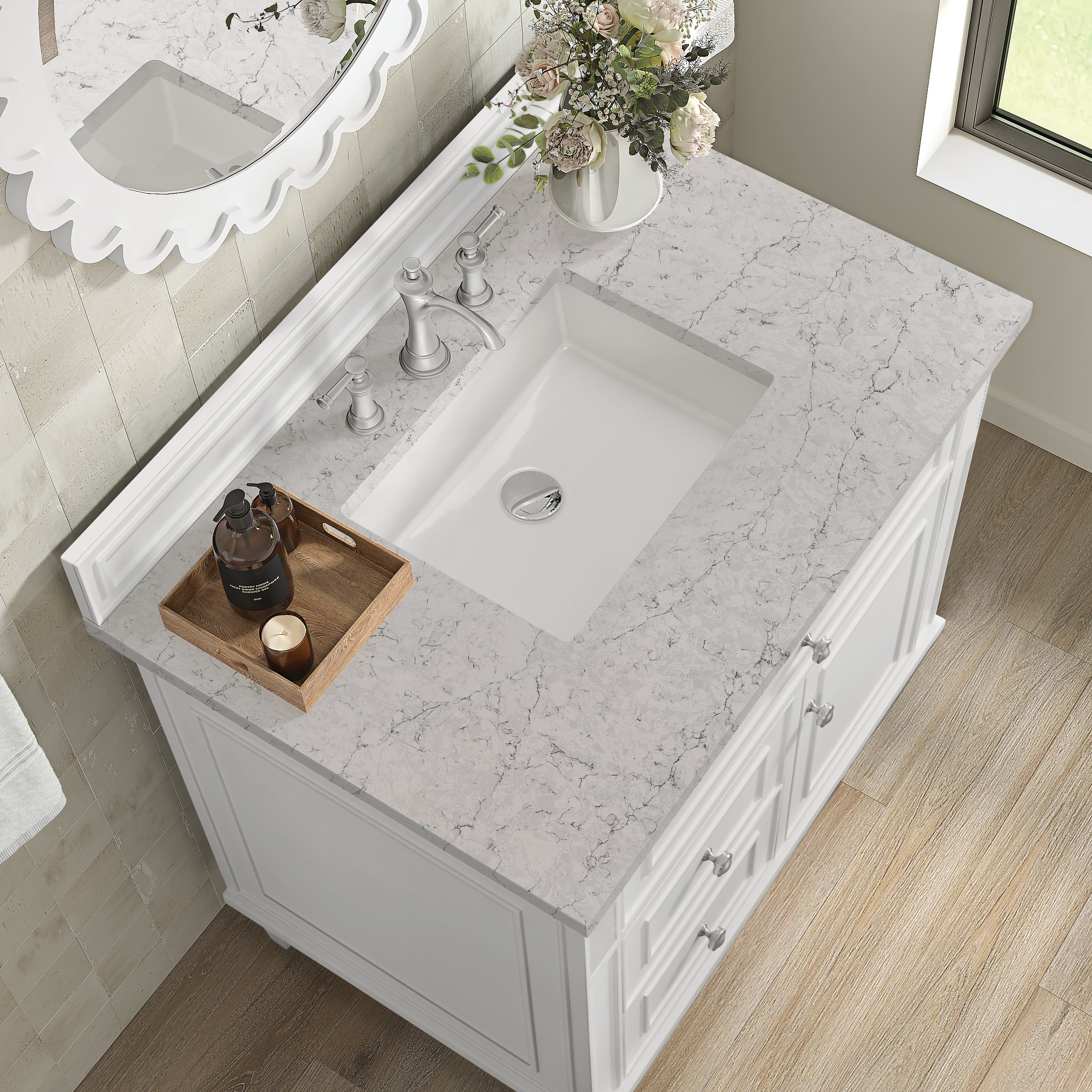 James Martin Lorelai 36" Single Vanity in Bright White with 3cm Countertop