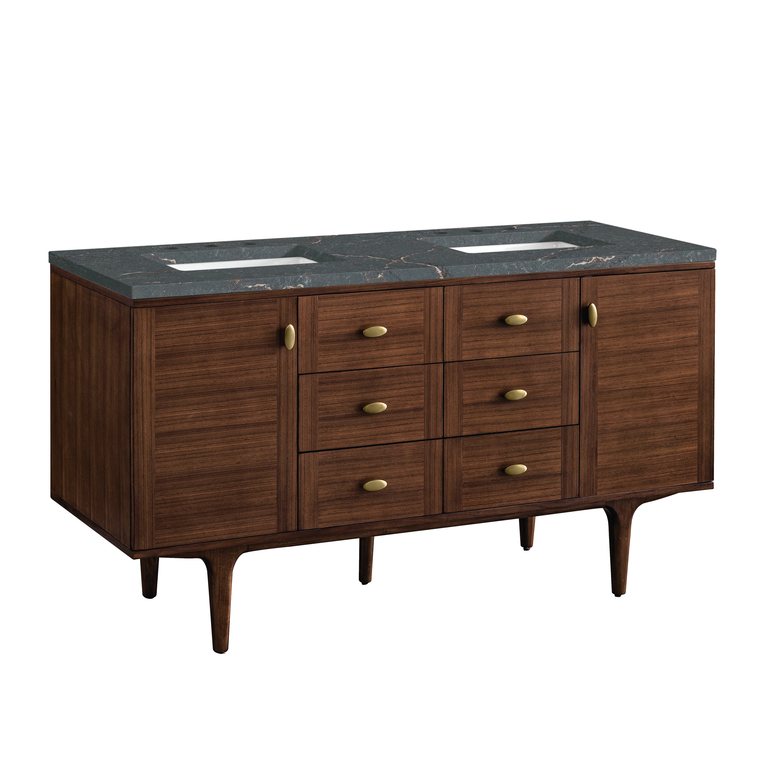 James Martin Amberly 60" Double Vanity in Mid-Century Walnut with 3cm Countertop