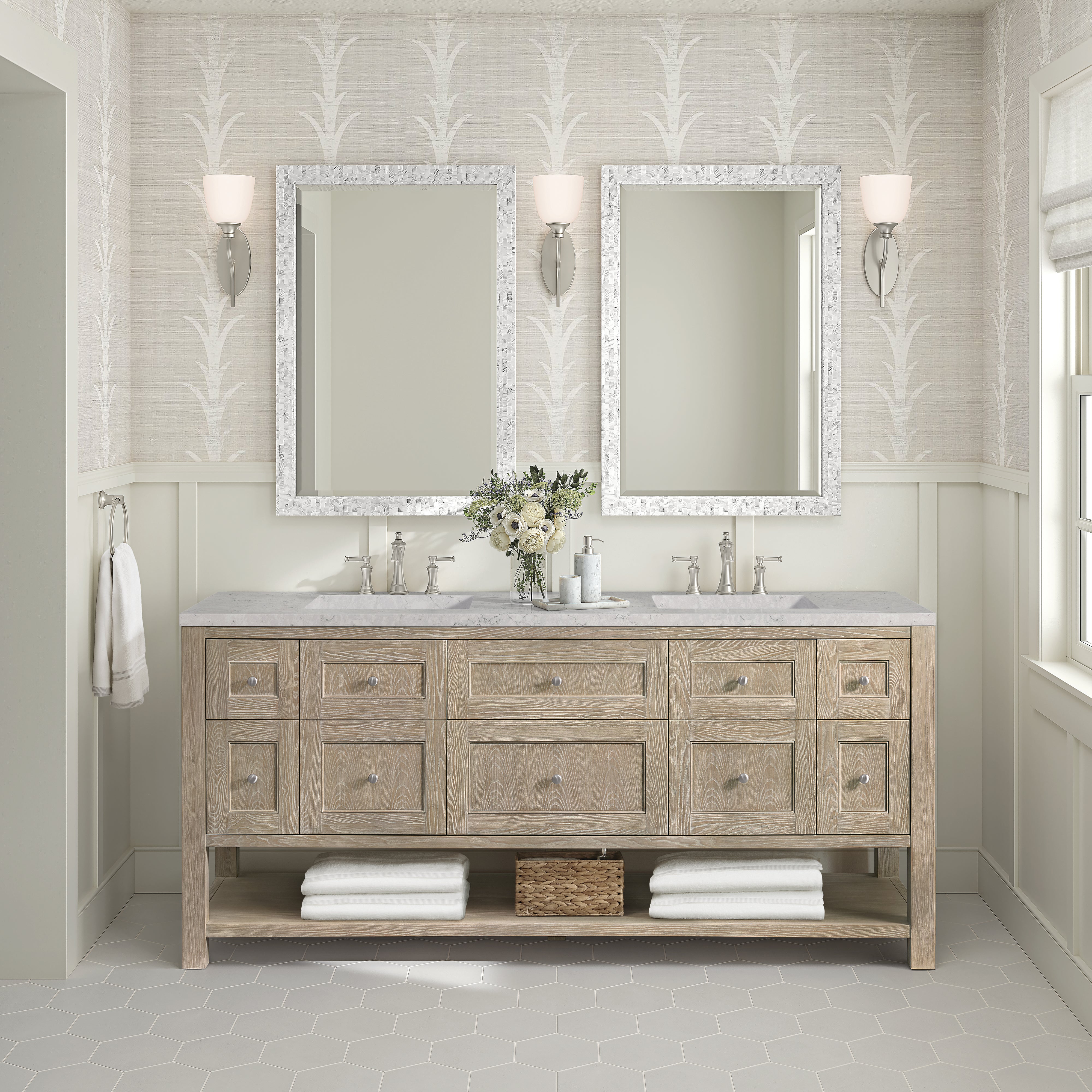 James Martin Breckenridge 72" Double Vanity in Whitewashed Oak with 3cm Countertop