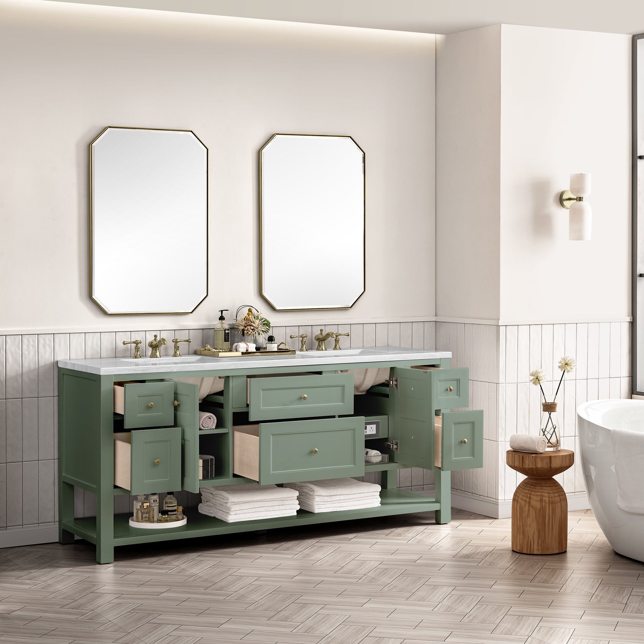 James Martin Breckenridge 72" Double Vanity in Smokey Celadon with 3cm Countertop
