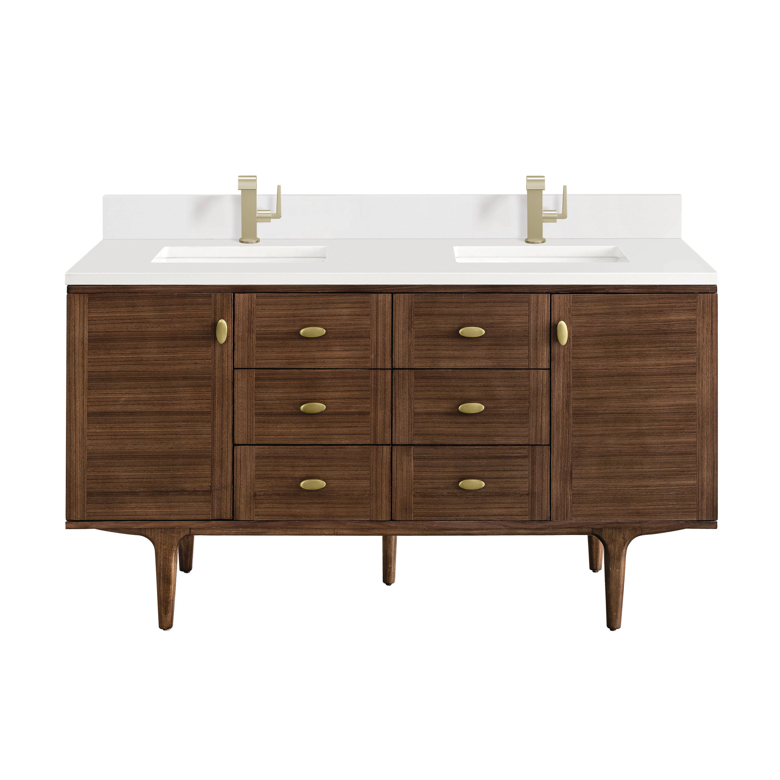James Martin Amberly 60" Double Vanity in Mid-Century Walnut with 3cm Countertop