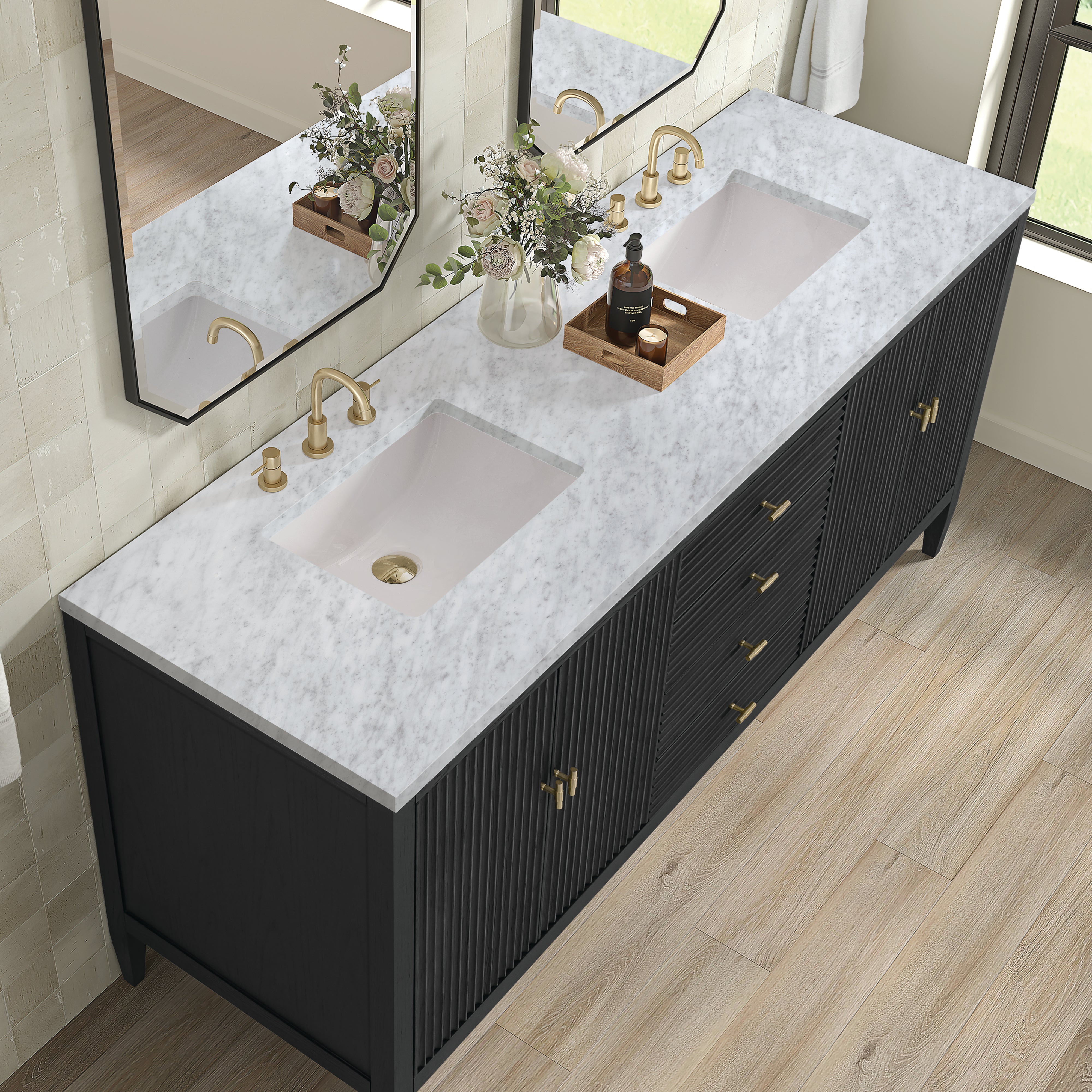 James Martin Myrrin 72" Double Vanity in Carbon Oak with 3cm Countertop