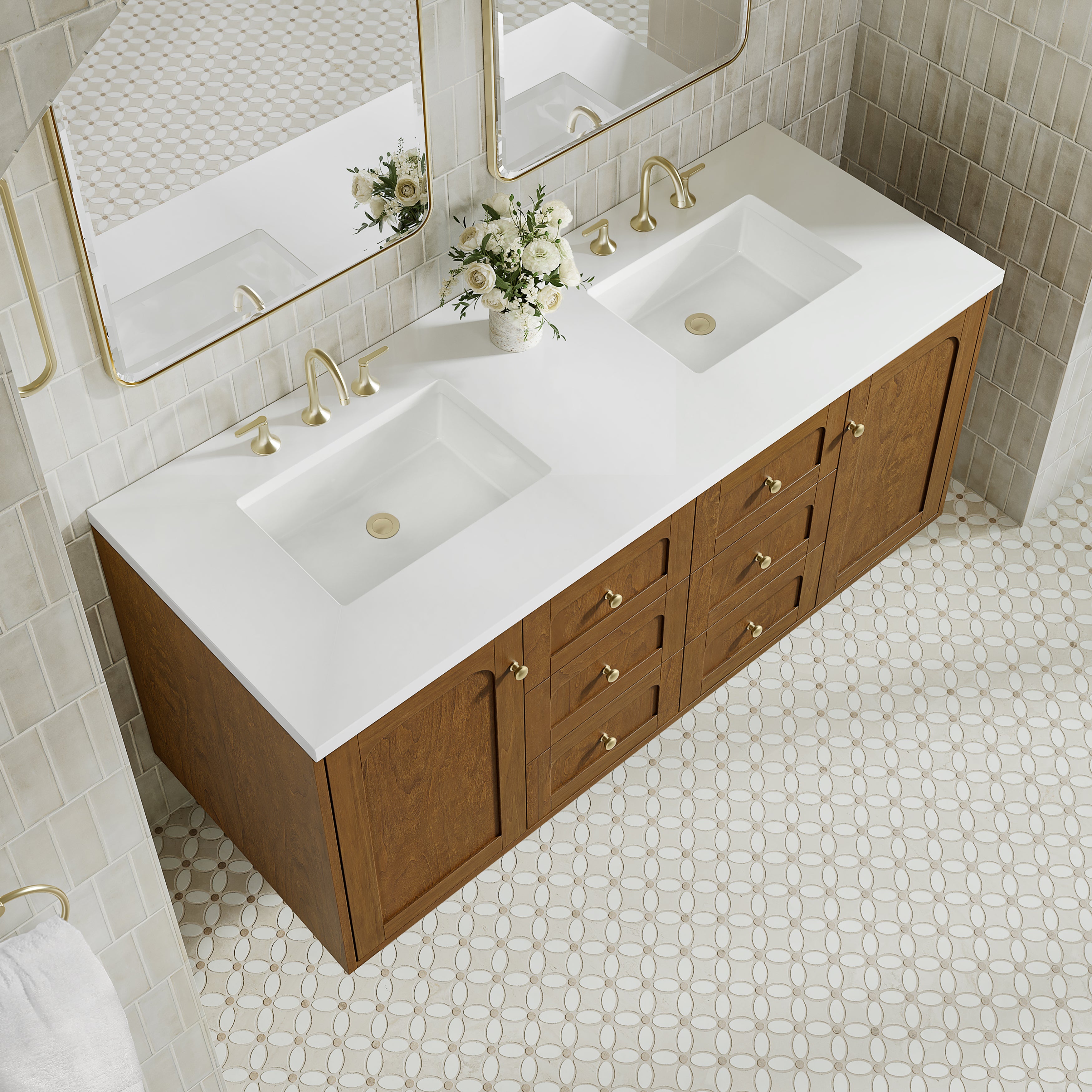 James Martin Laurent 60" Double Vanity in Honey Oak with 3cm Countertop