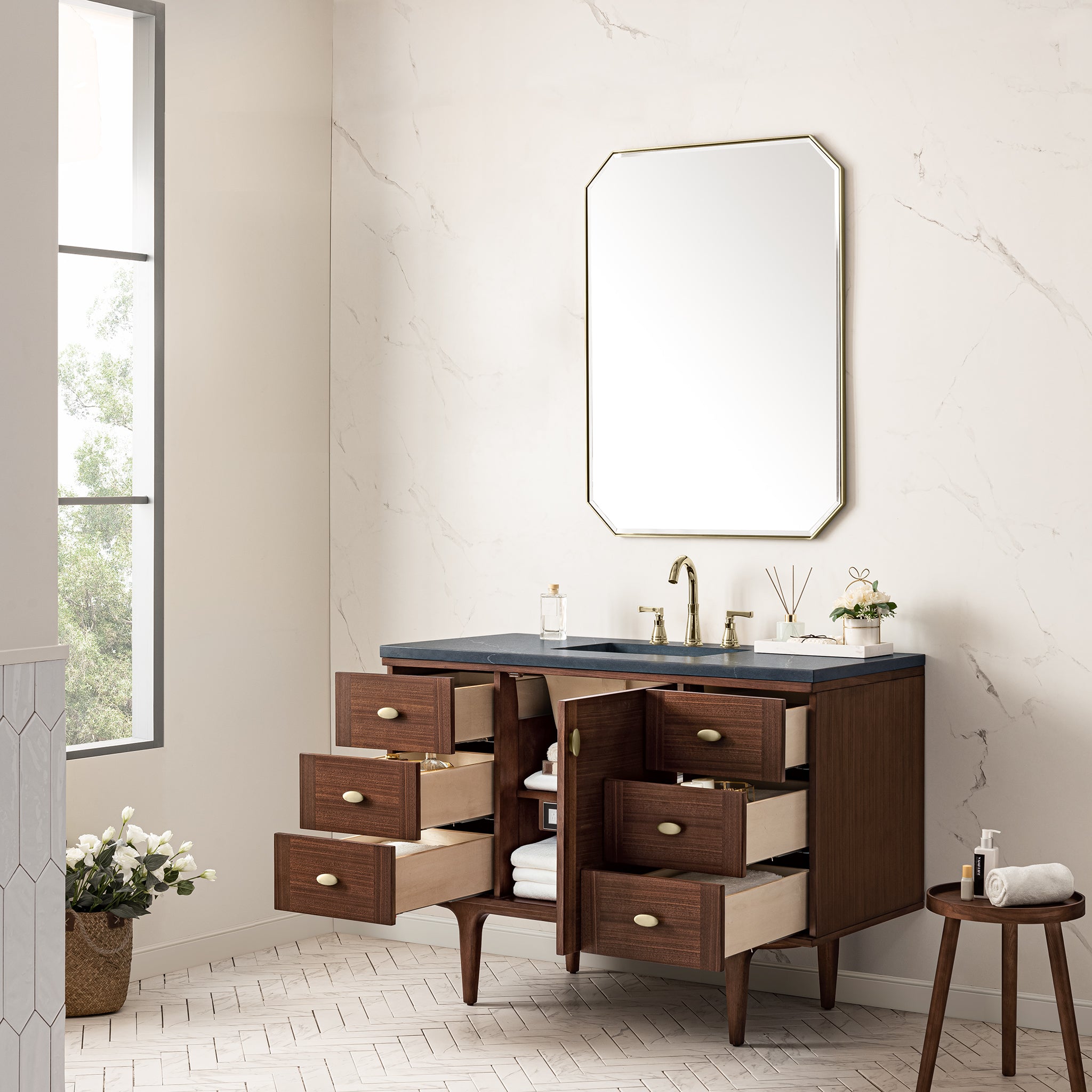 James Martin Amberly 48" Single Vanity in Mid-Century Walnut with 3cm Countertop
