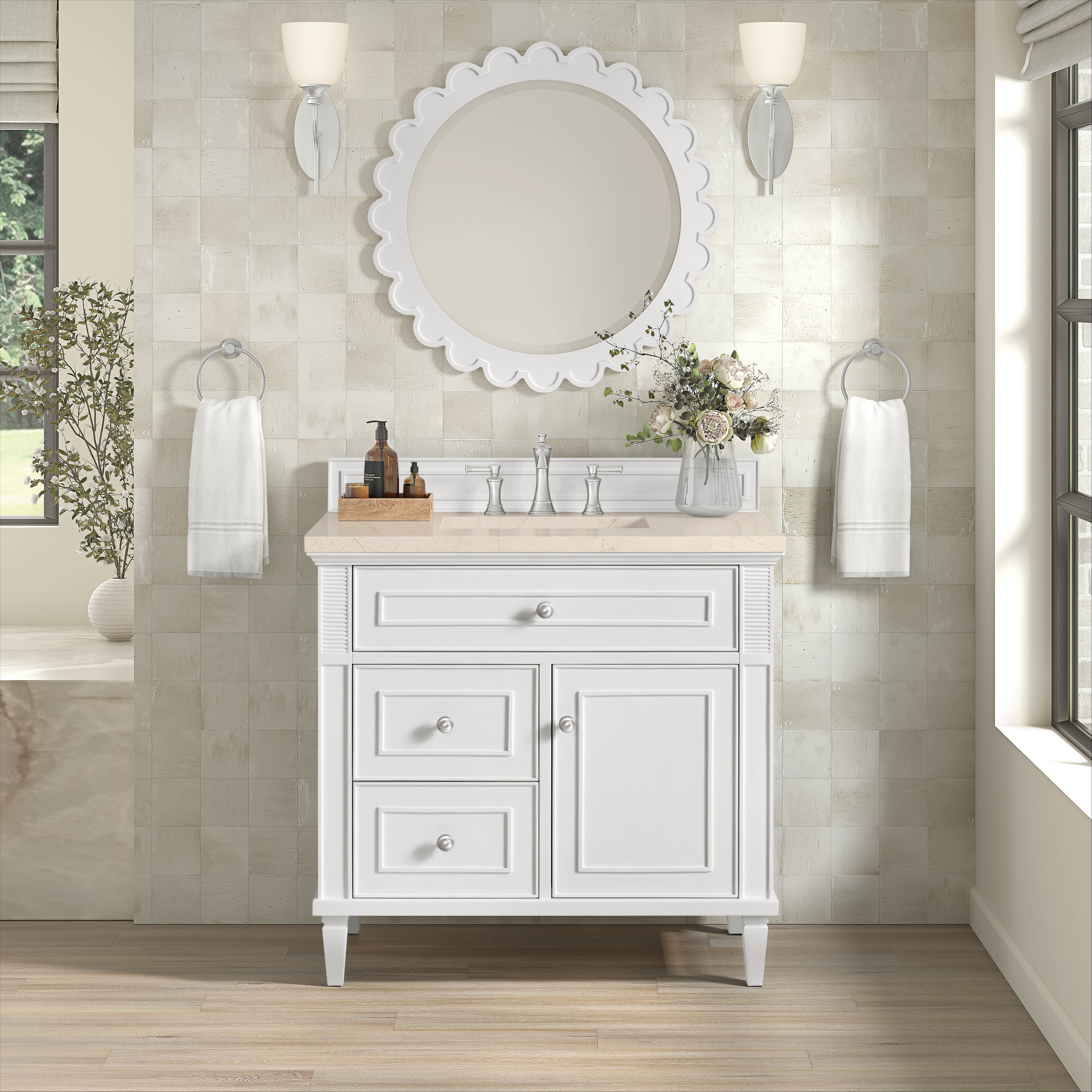James Martin Lorelai 36" Single Vanity in Bright White with 3cm Countertop