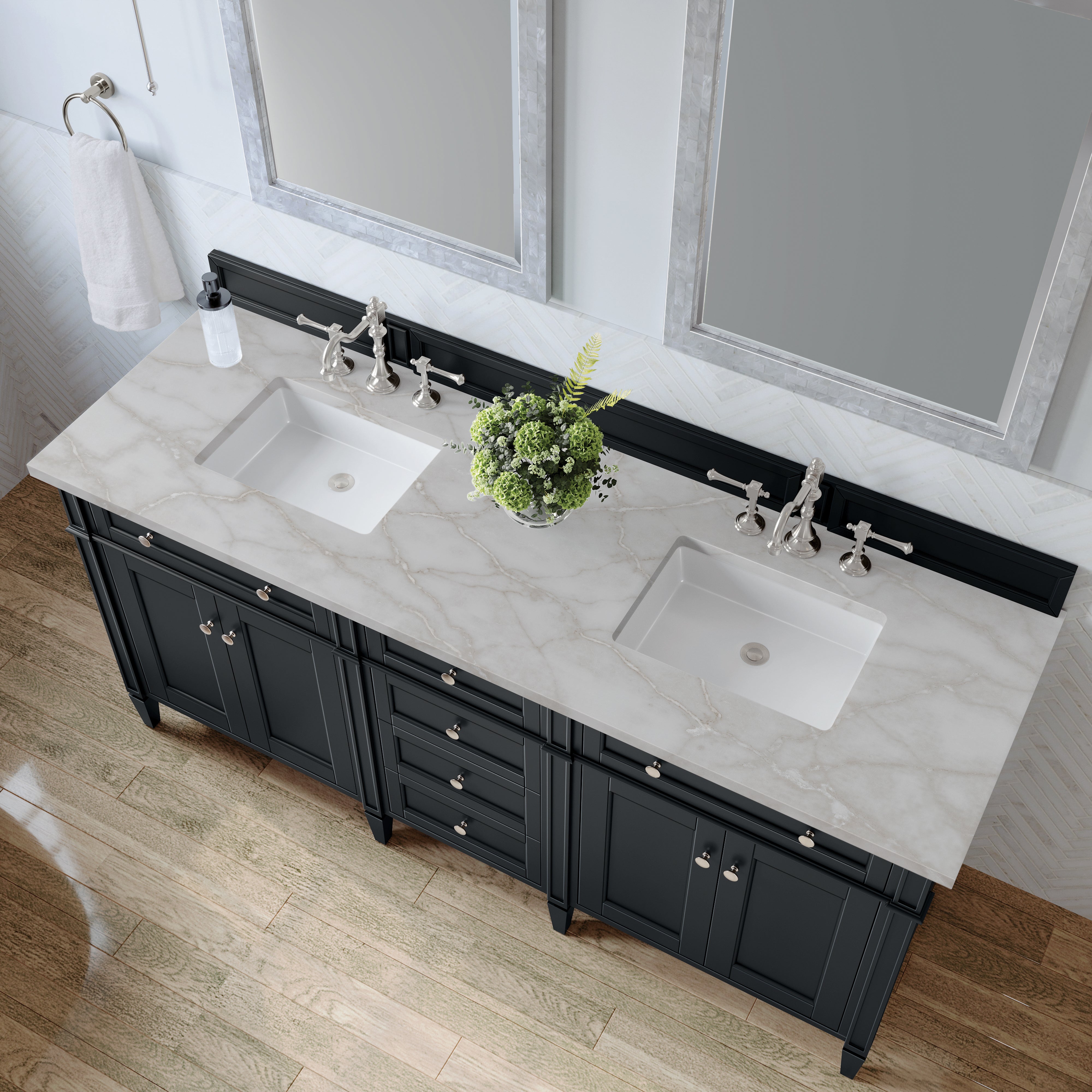 James Martin Brittany 72" Double Vanity in Black Onyx with 3cm Countertop