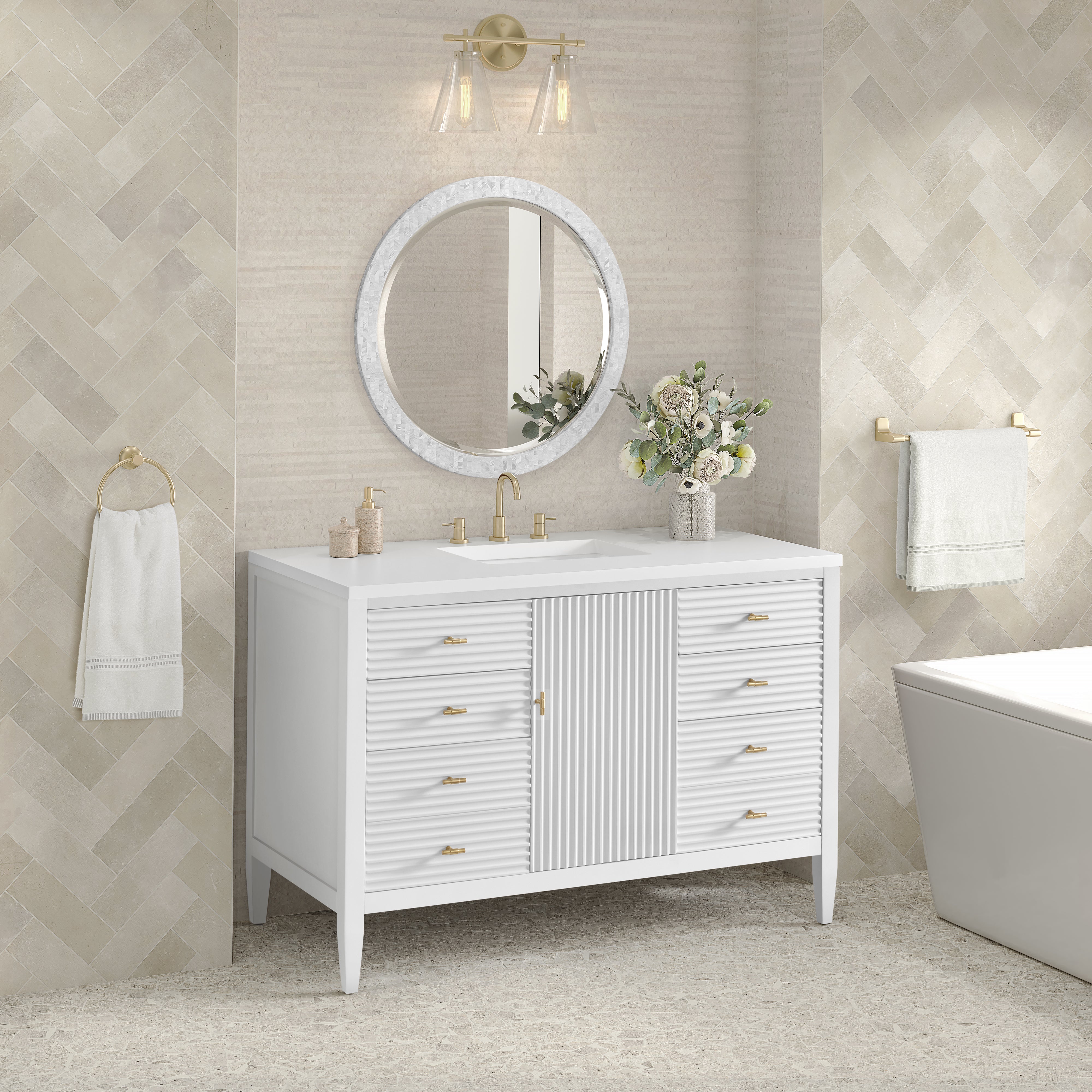 James Martin Myrrin 48" Single Vanity in Bright White with 3cm Countertop