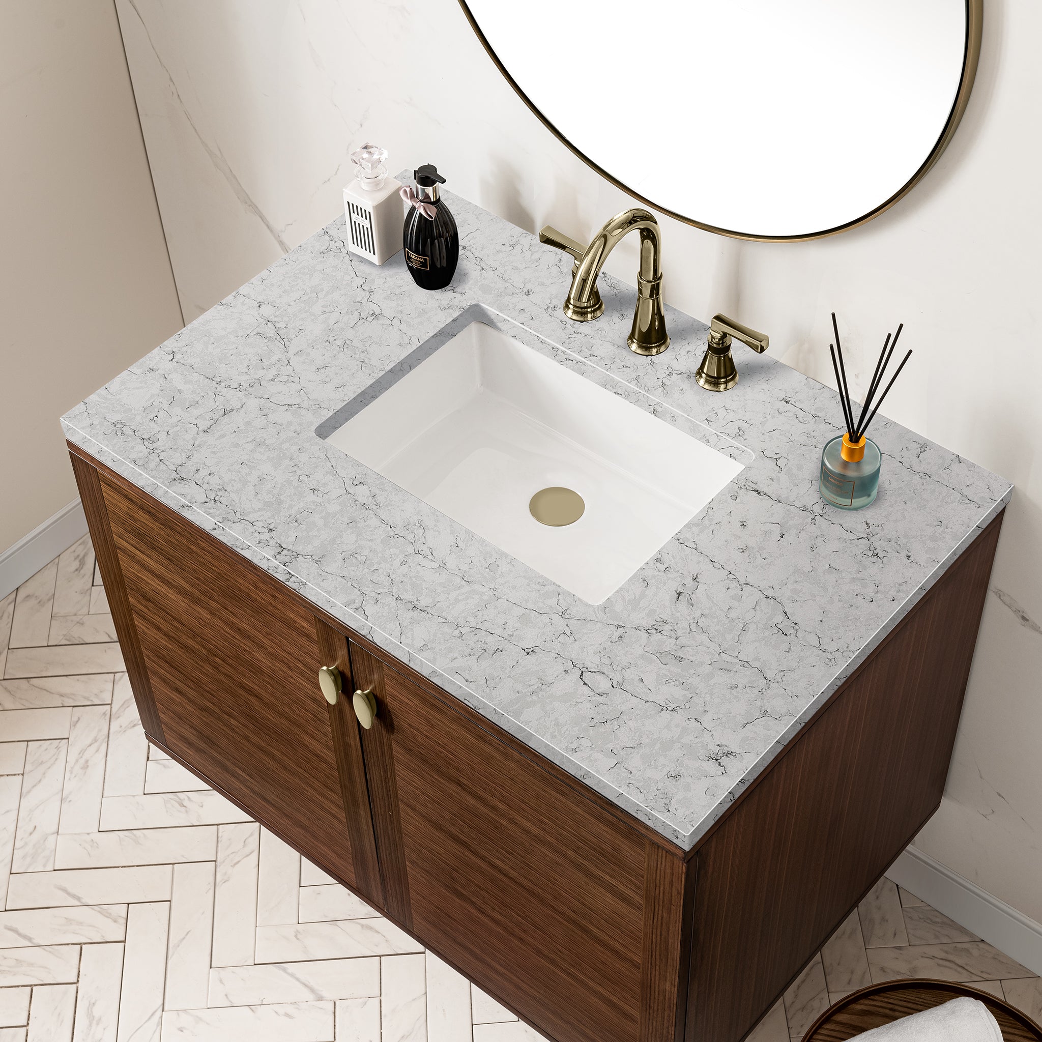 James Martin Amberly 36" Single Vanity in Mid-Century Walnut with 3cm Countertop
