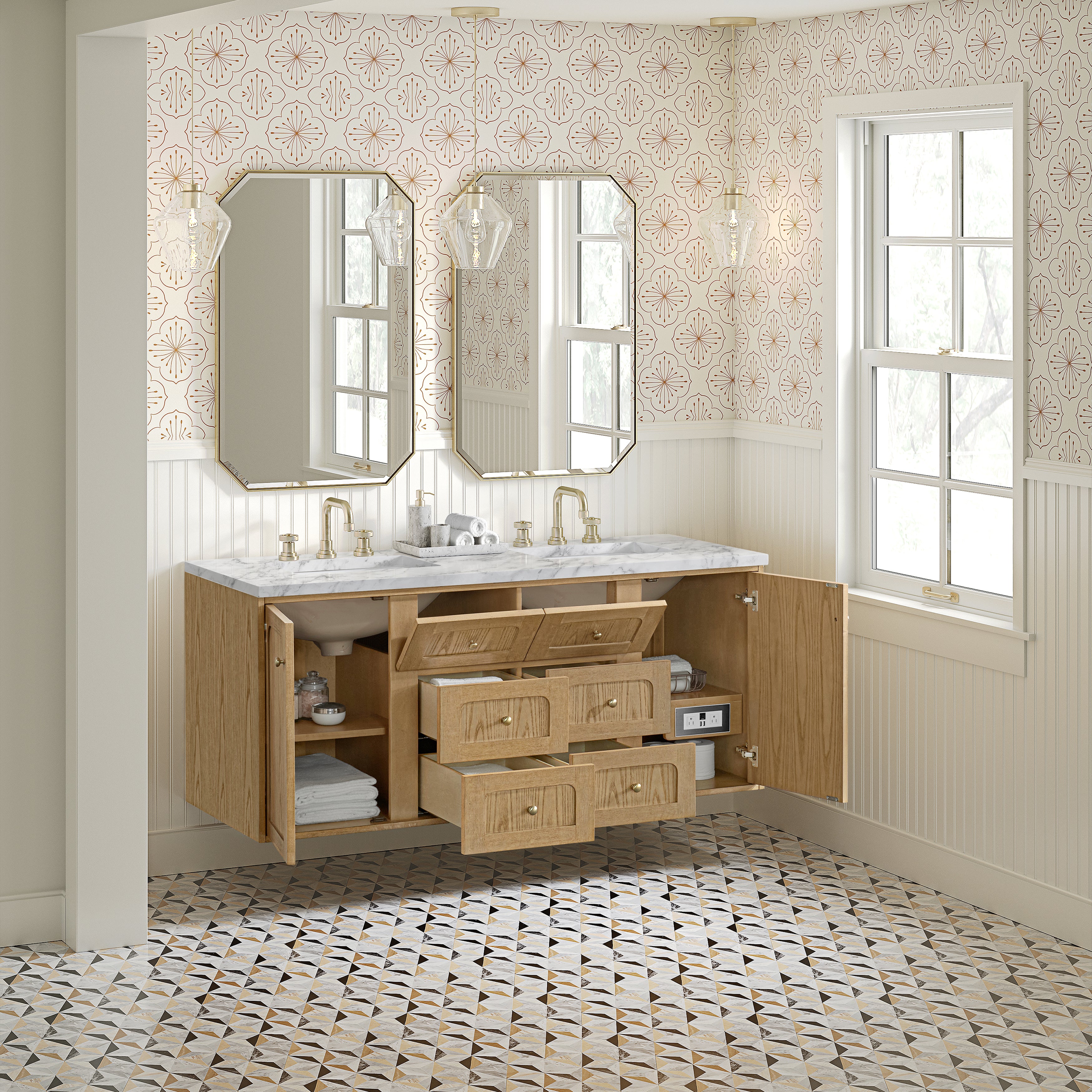James Martin Laurent 60" Double Vanity in Light Natural Oak with 3cm Countertop