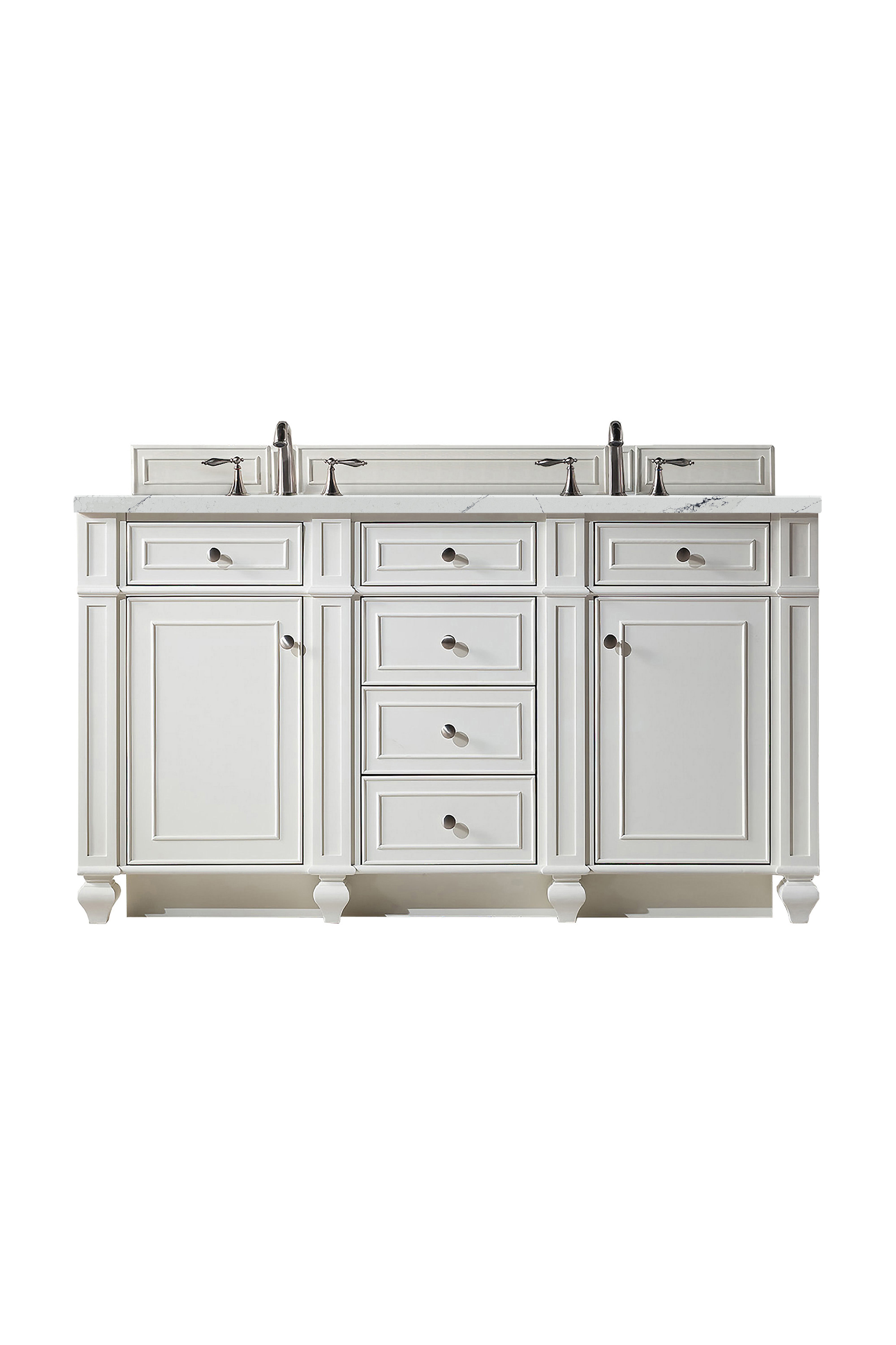 James Martin Bristol 60" Double Vanity in Bright White with 3cm Countertop and FreePower Wireless Charger