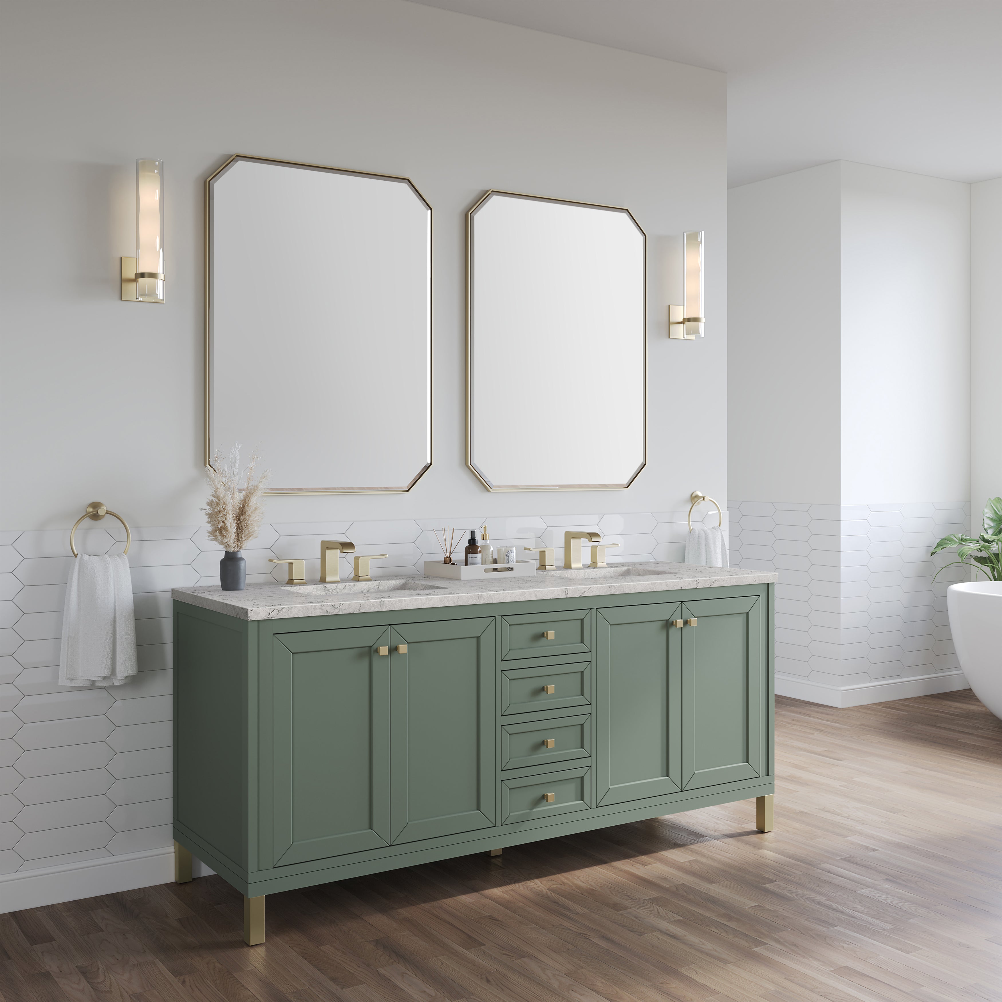 James Martin Chicago 72" Double Vanity in Smokey Celadon with 3cm Countertop