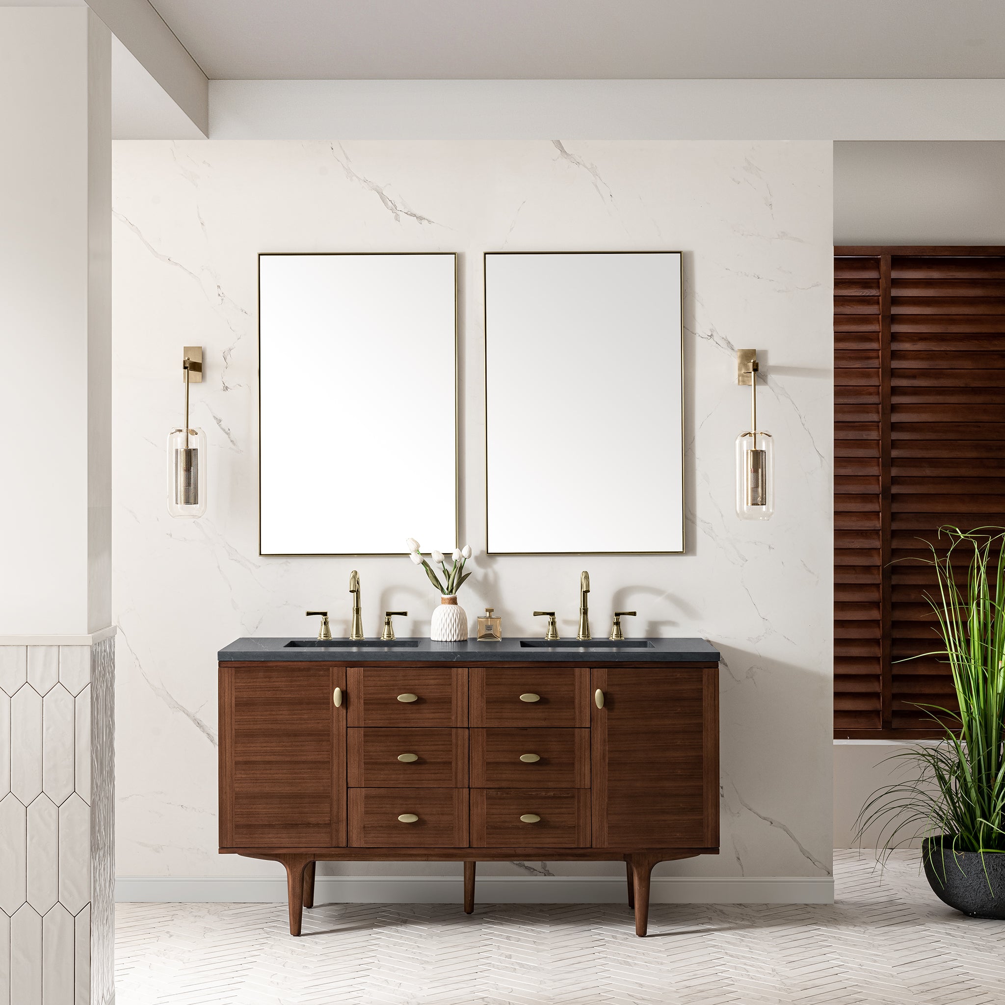 James Martin Amberly 60" Double Vanity in Mid-Century Walnut with 3cm Countertop