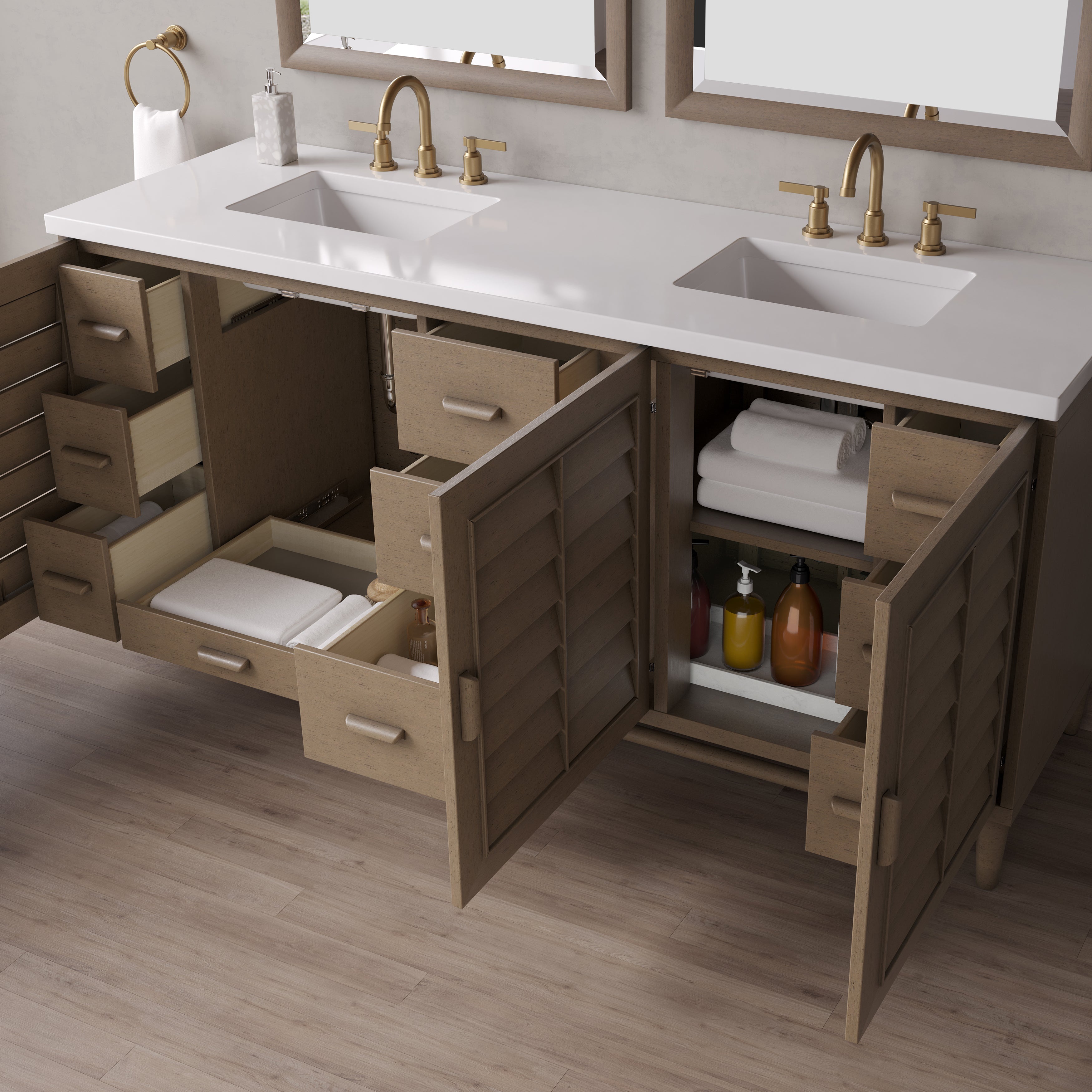 James Martin Portland 72" Double Vanity in Whitewashed Walnut with 3cm Countertop