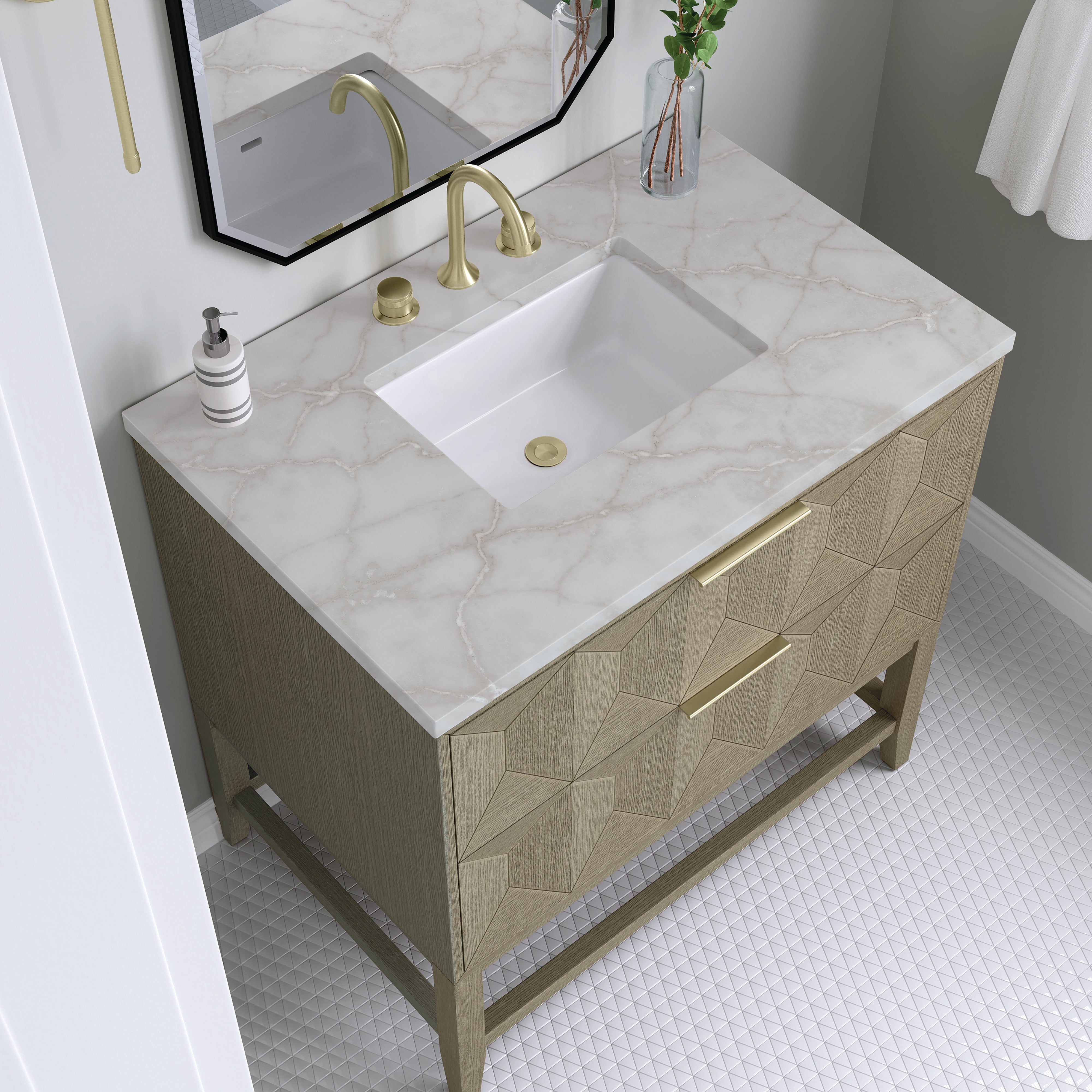 James Martin Emmeline 36" Single Vanity in Pebble Oak with 3cm Countertop