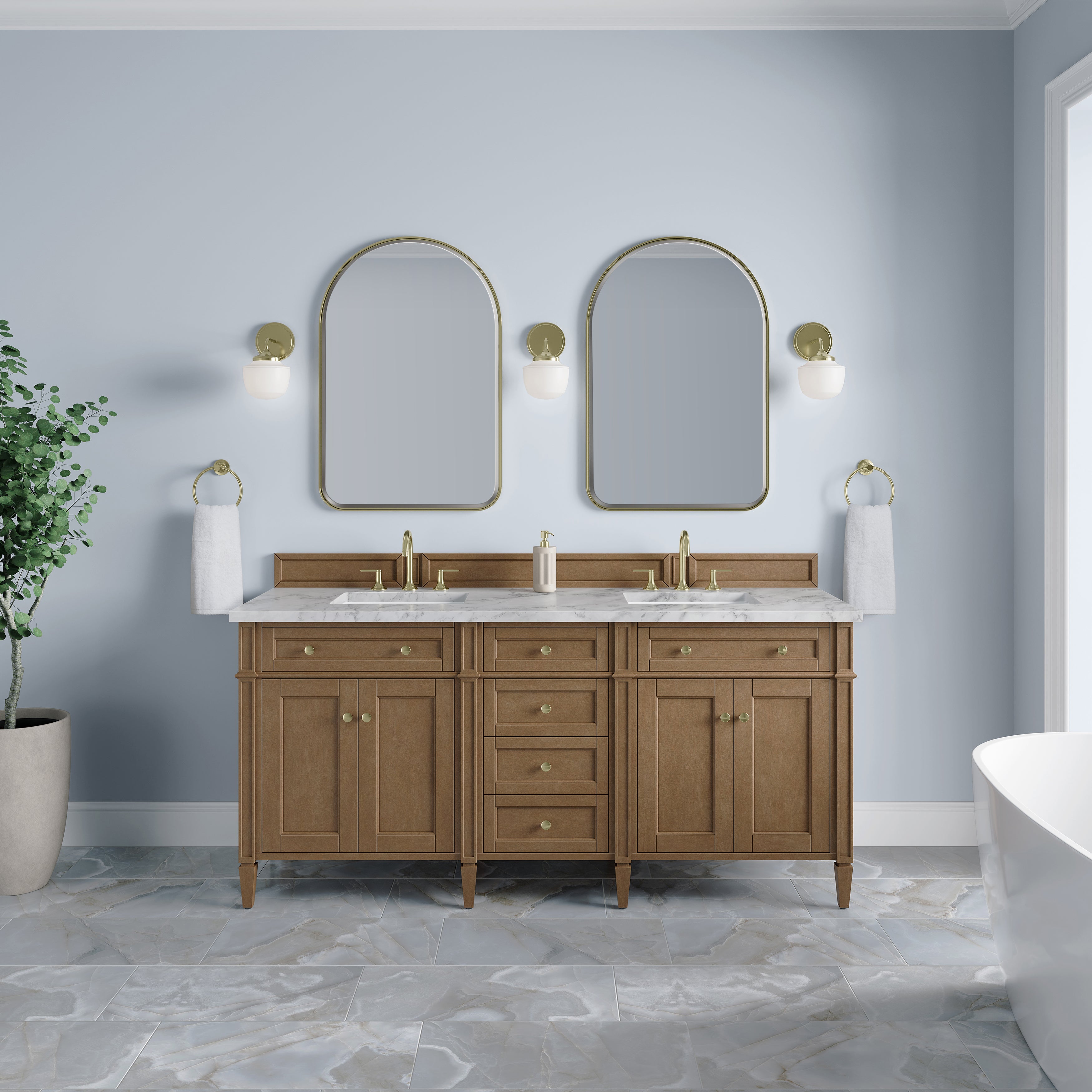 James Martin Brittany 72" Double Vanity in Pecan with 3cm Countertop