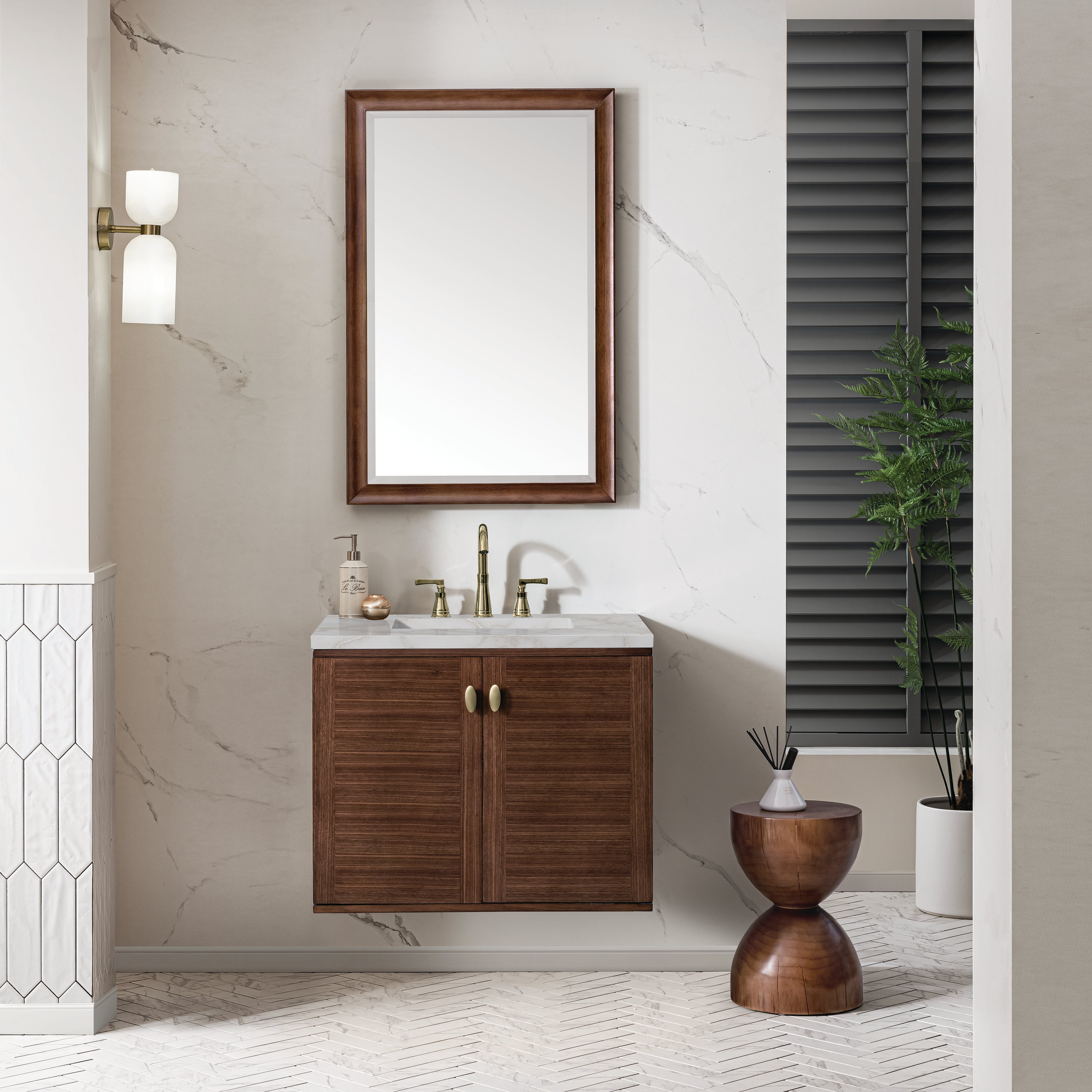James Martin Amberly 30" Single Vanity in Mid-Century Walnut with 3cm Countertop