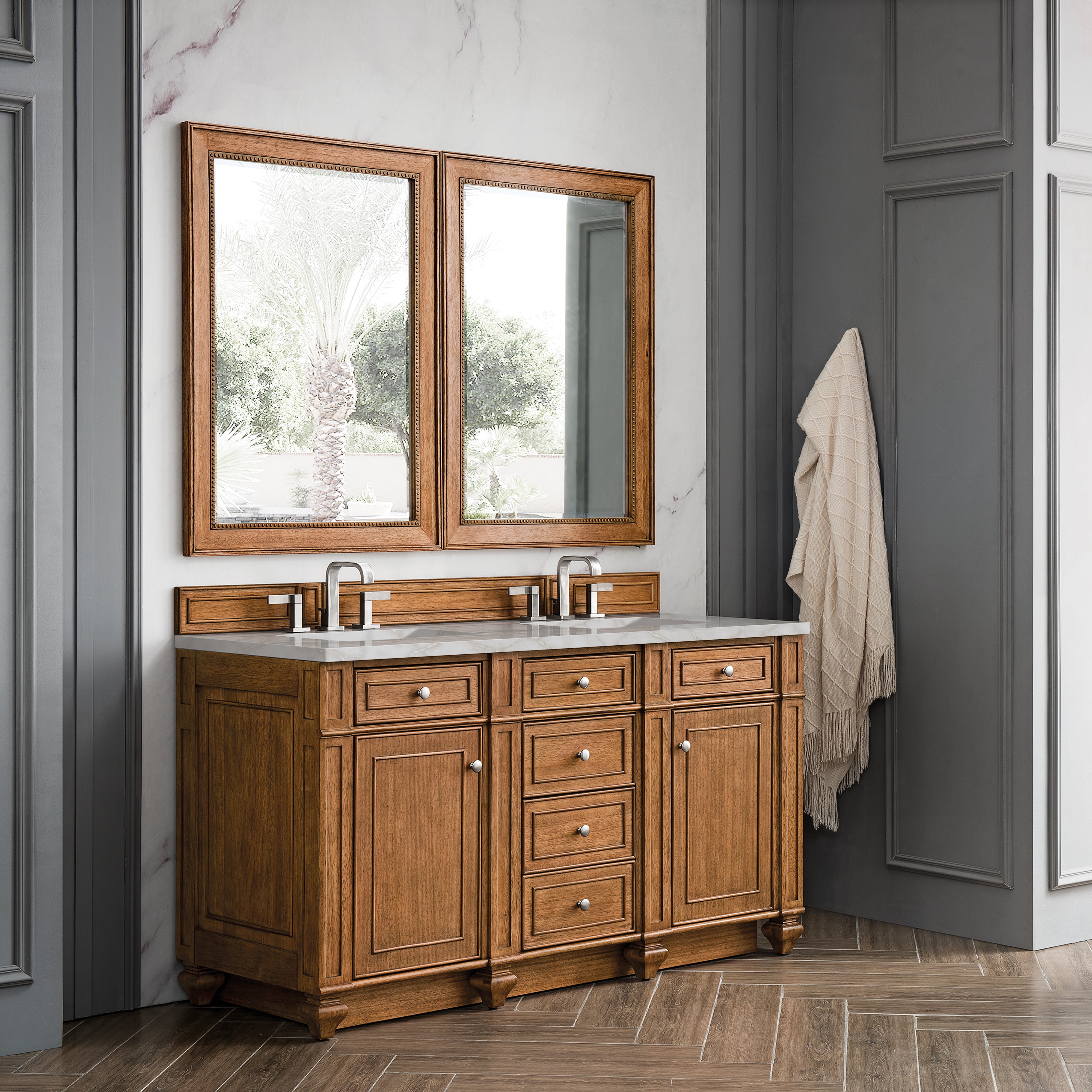 James Martin Bristol 60" Double Vanity in Saddle Brown with 3cm Countertop