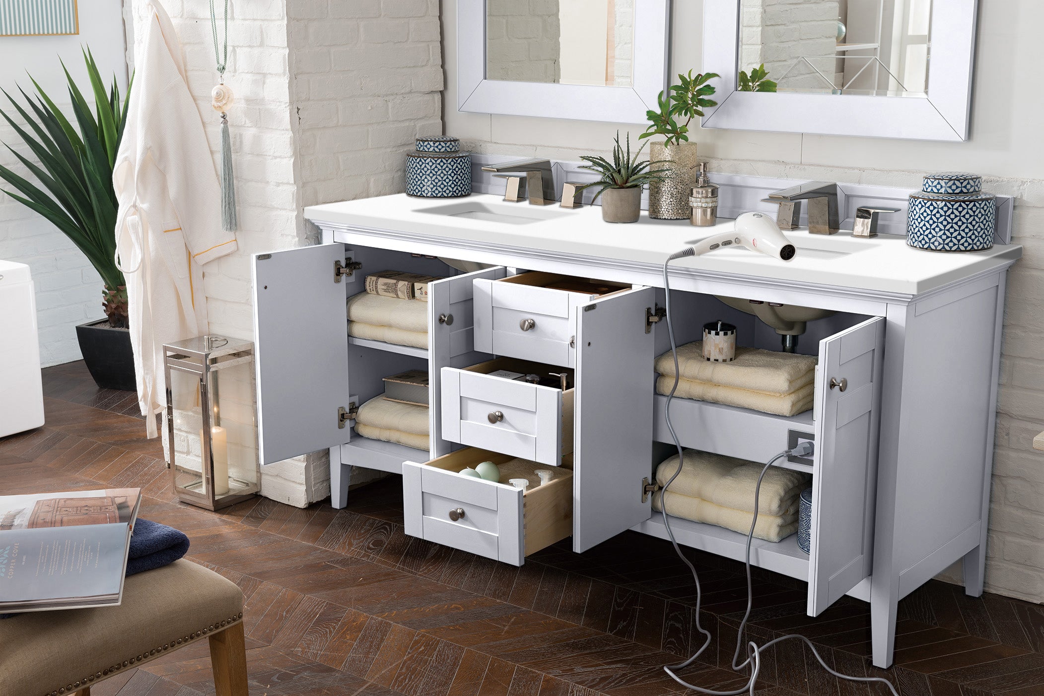James Martin Palisades 72" Double Vanity in Bright White with 3cm Countertop