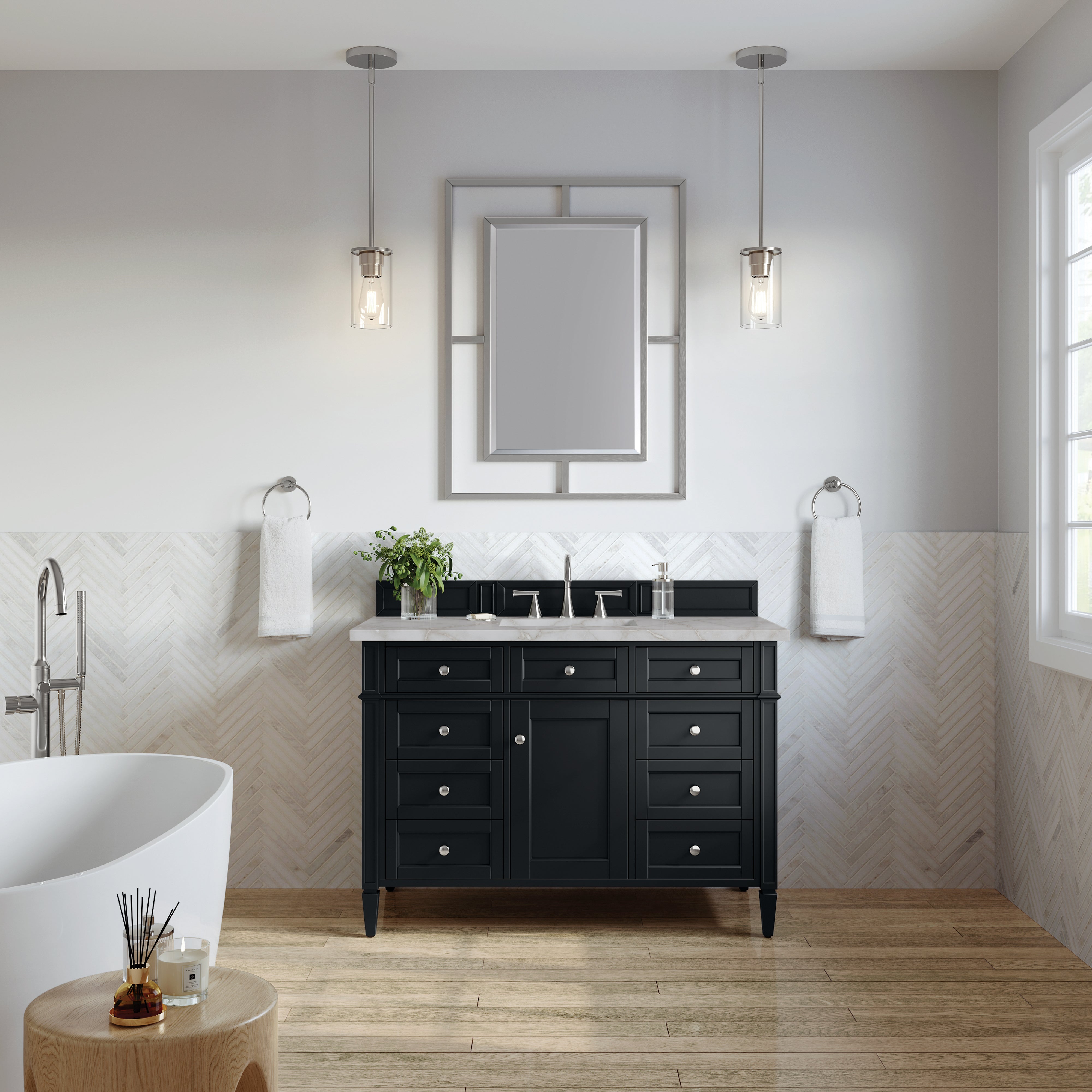 James Martin Brittany 48" Single Vanity in Black Onyx with 3cm Countertop and FreePower Wireless Charger