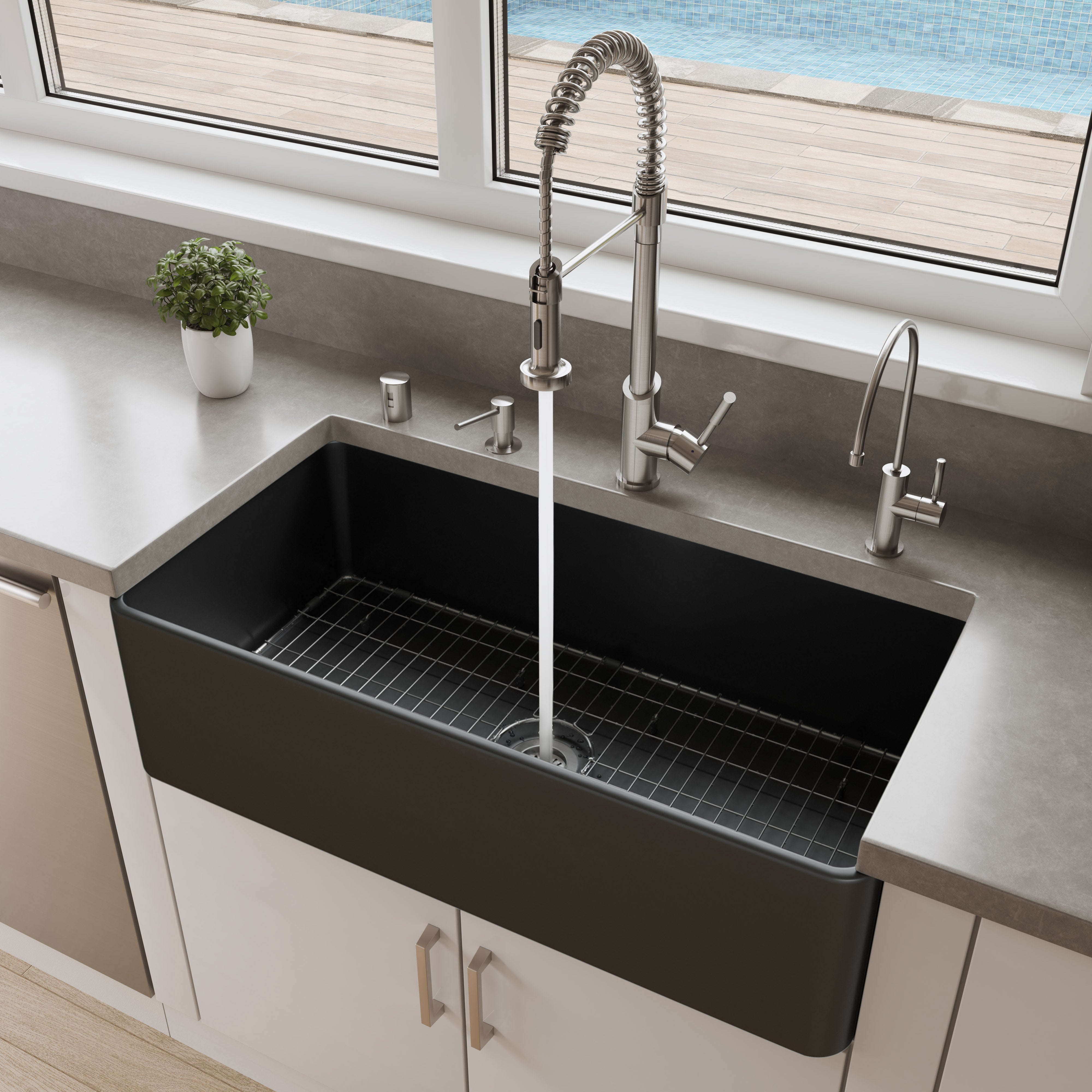 ALFI brand ABF3618 Smooth Apron 36" x 18" Single Bowl Fireclay Farm Sink