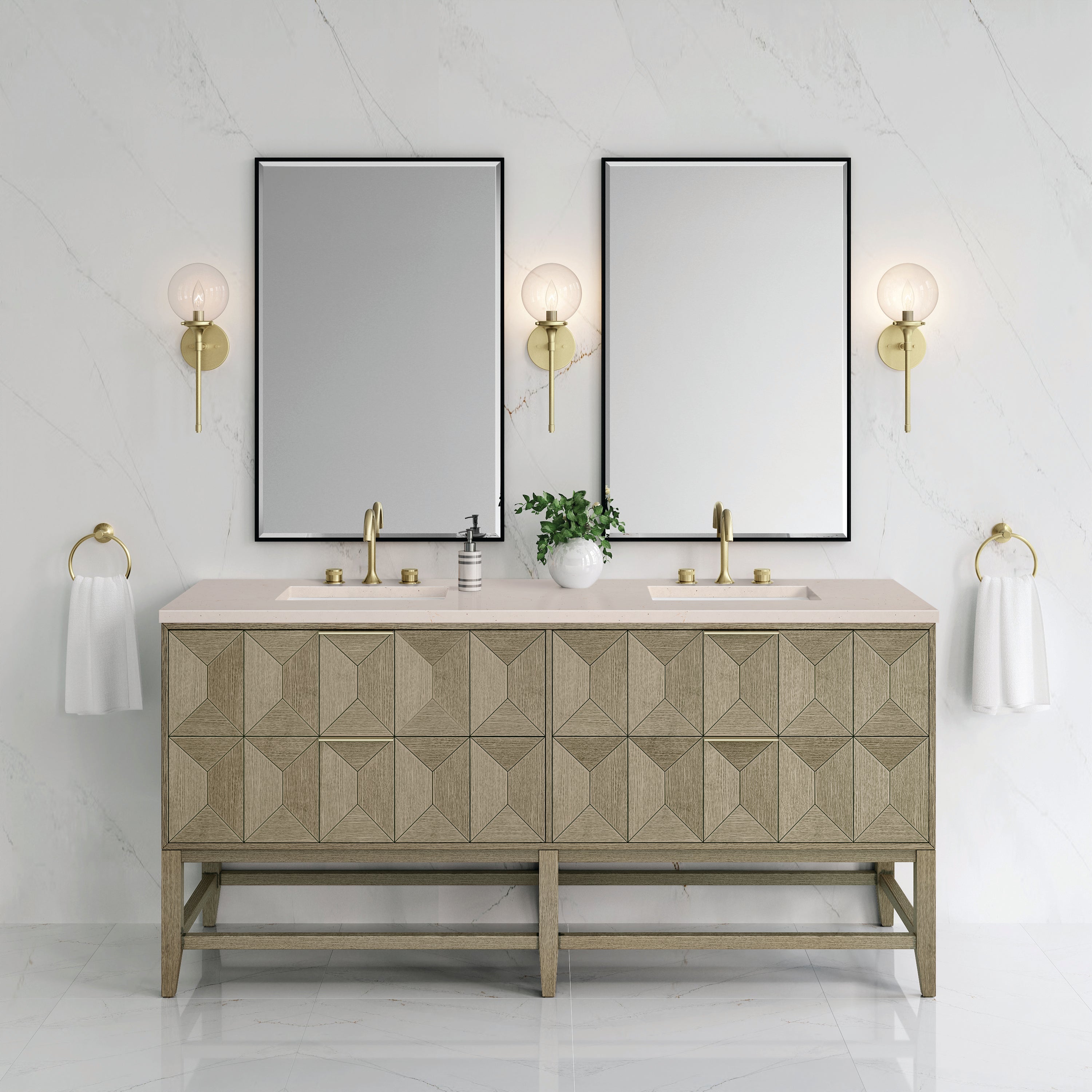 James Martin Emmeline 72" Double Vanity in Pebble Oak with 3cm Countertop