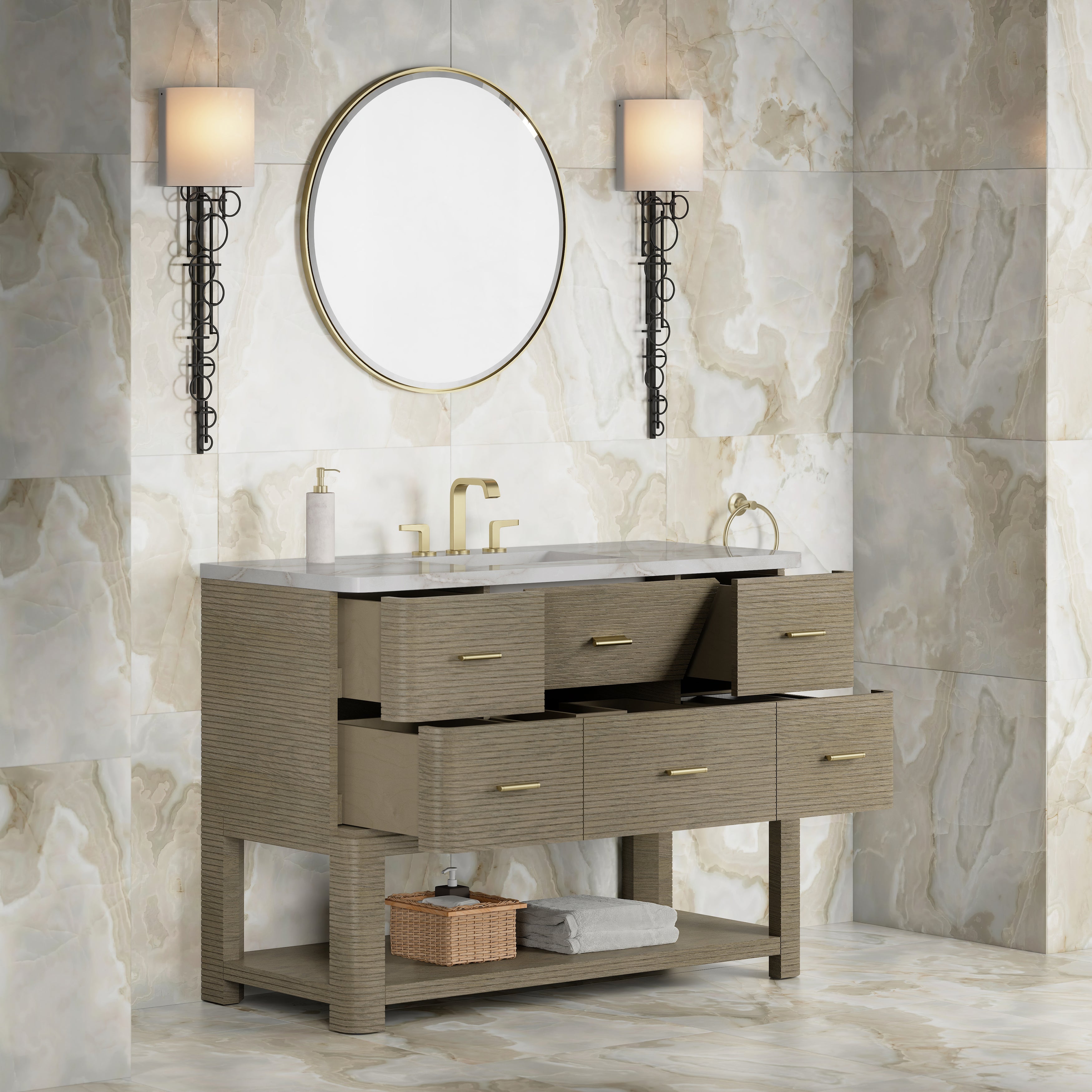 James Martin Lucian 48" Single Vanity in Pebble Oak with 3cm Countertop