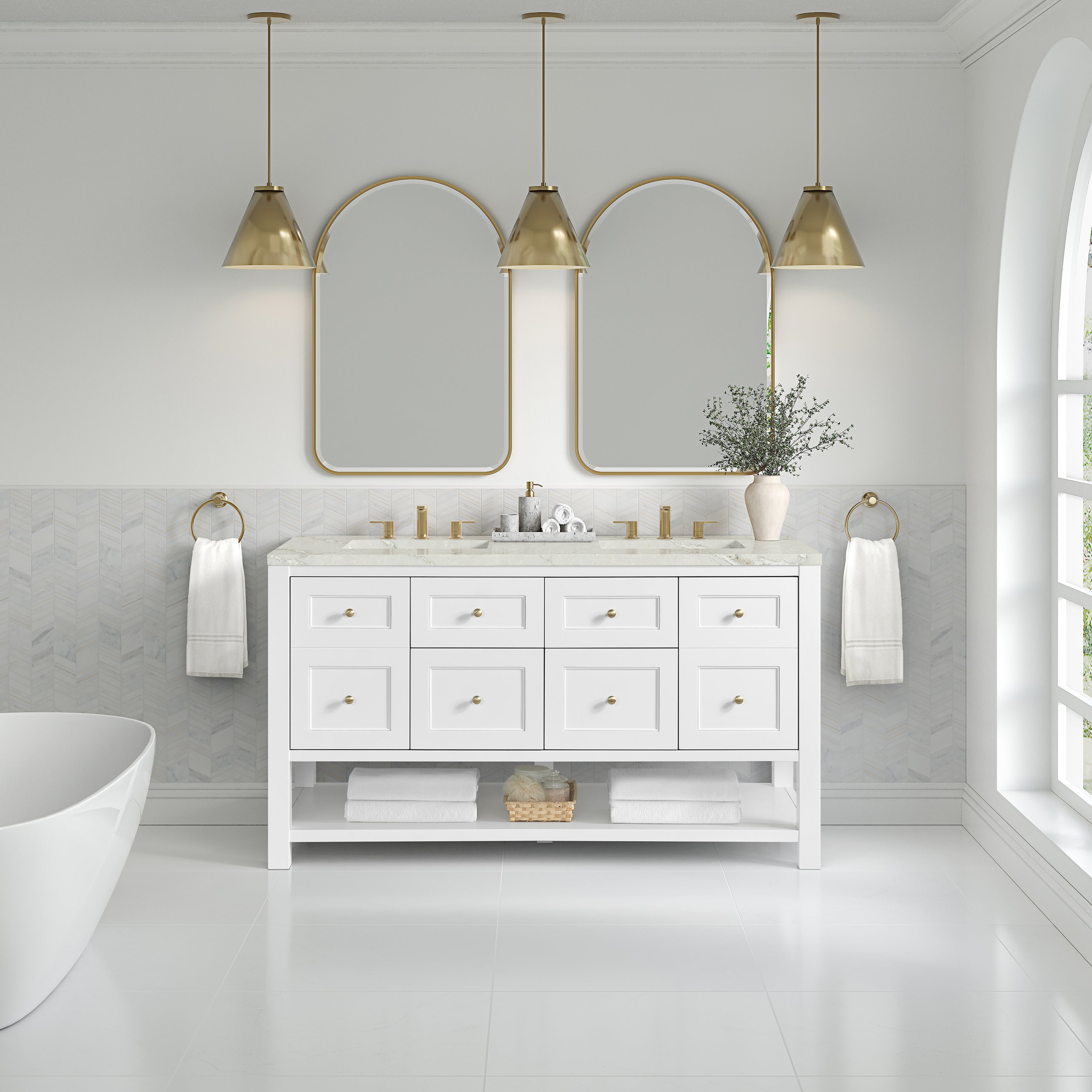 James Martin Breckenridge 60" Double Vanity in Bright White with 3cm Countertop