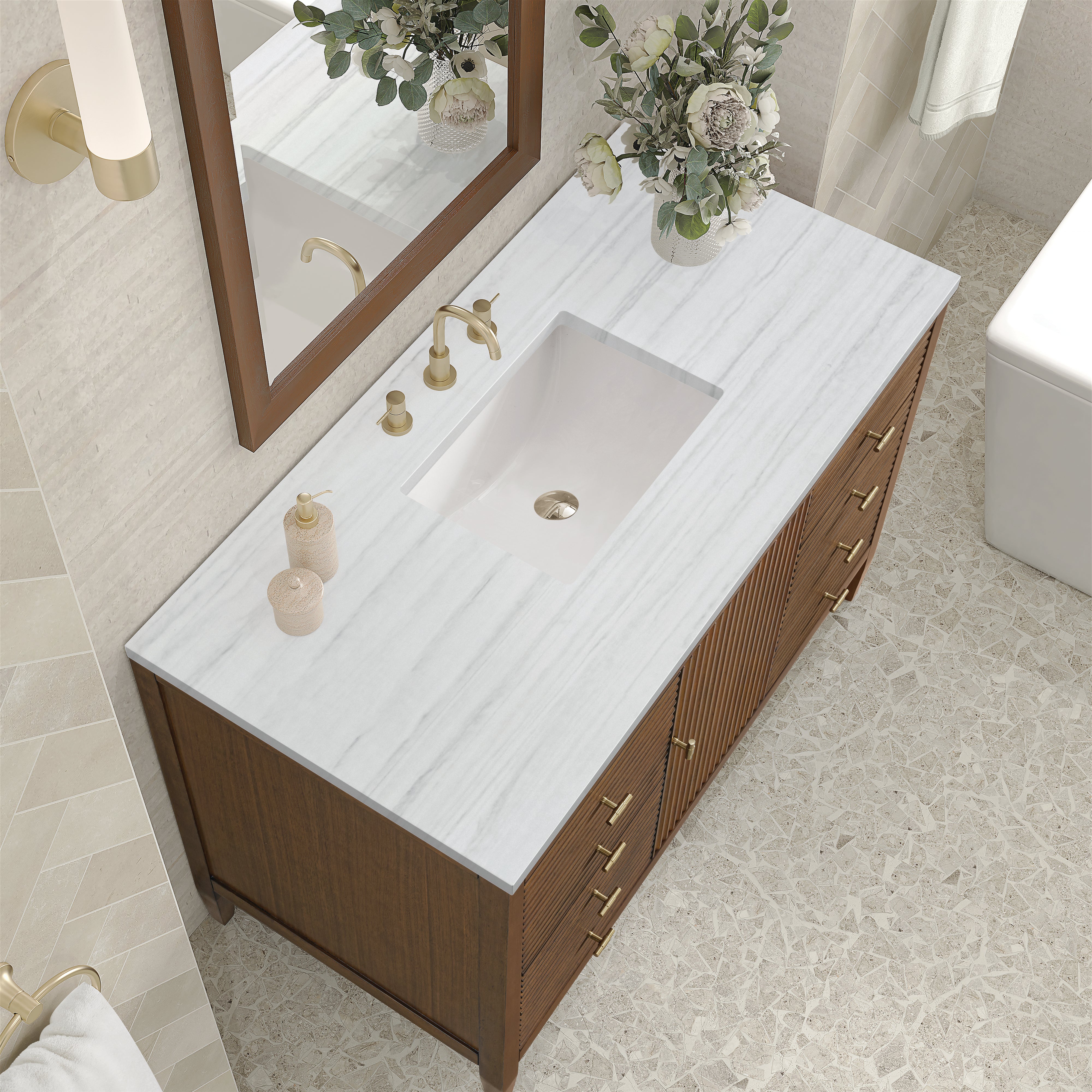 James Martin Myrrin 48" Single Vanity in Mid Century Walnut with 3cm Countertop