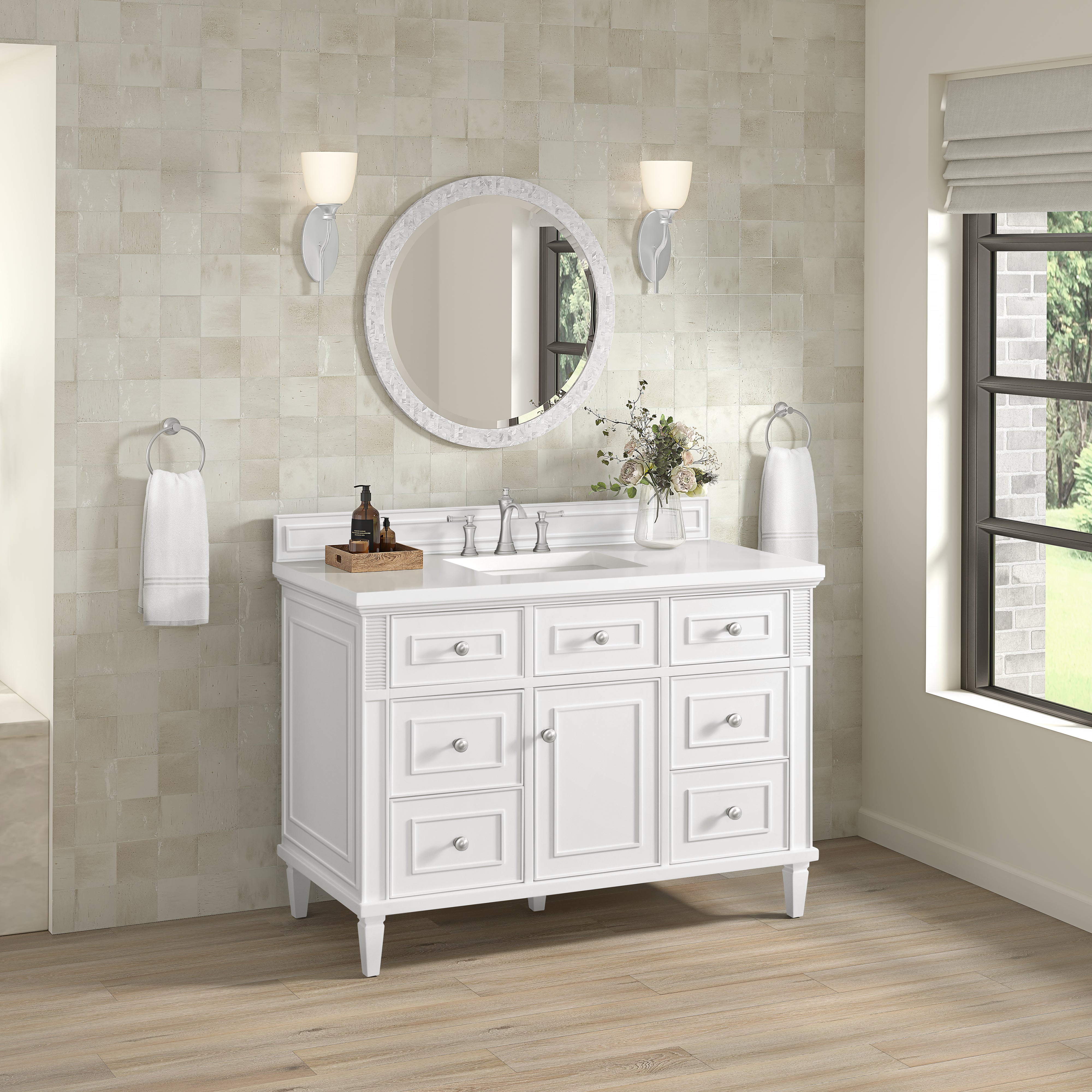 James Martin Lorelai 48" Single Vanity in Bright White with 3cm Countertop