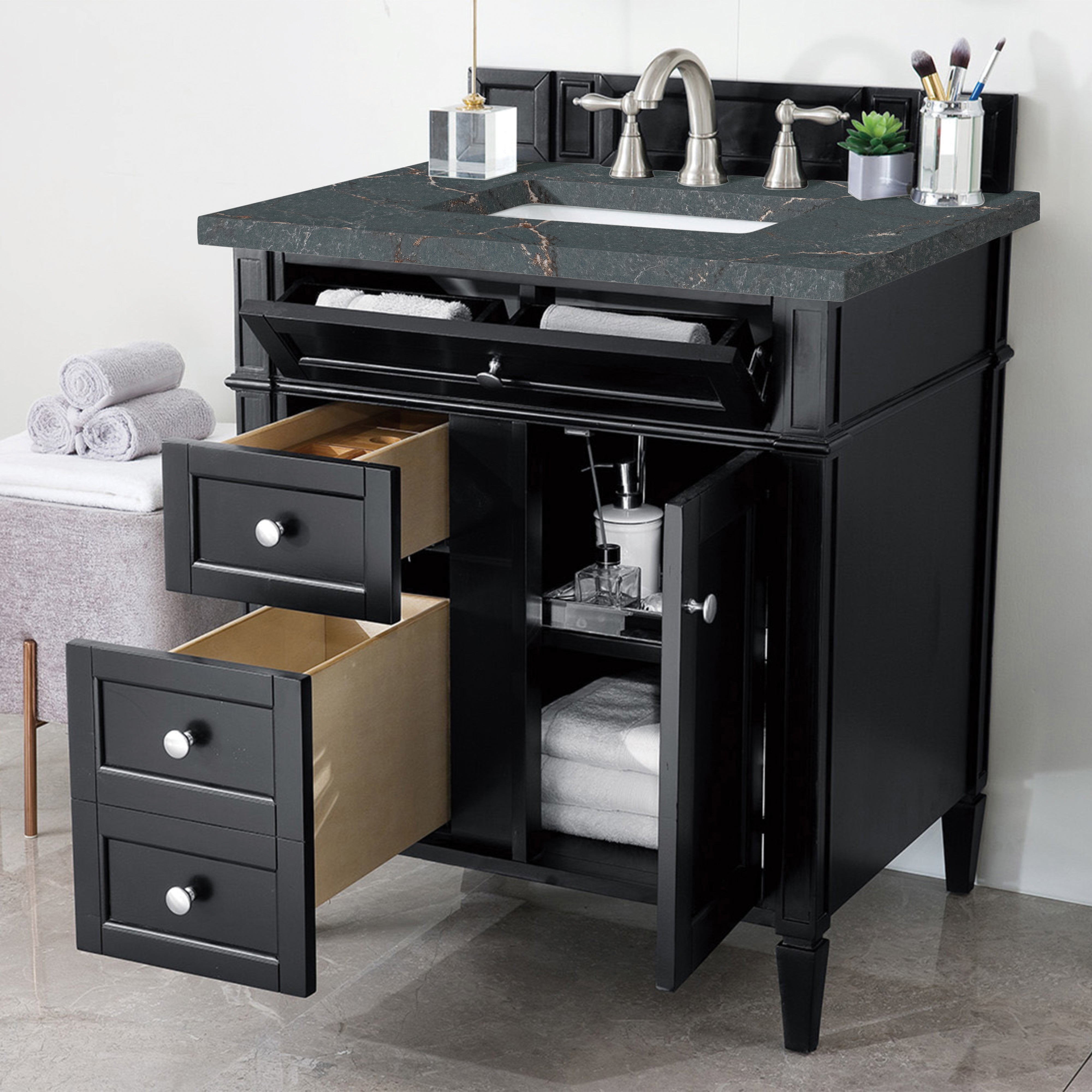 James Martin Brittany 30" Single Vanity in Black Onyx with 3cm Countertop