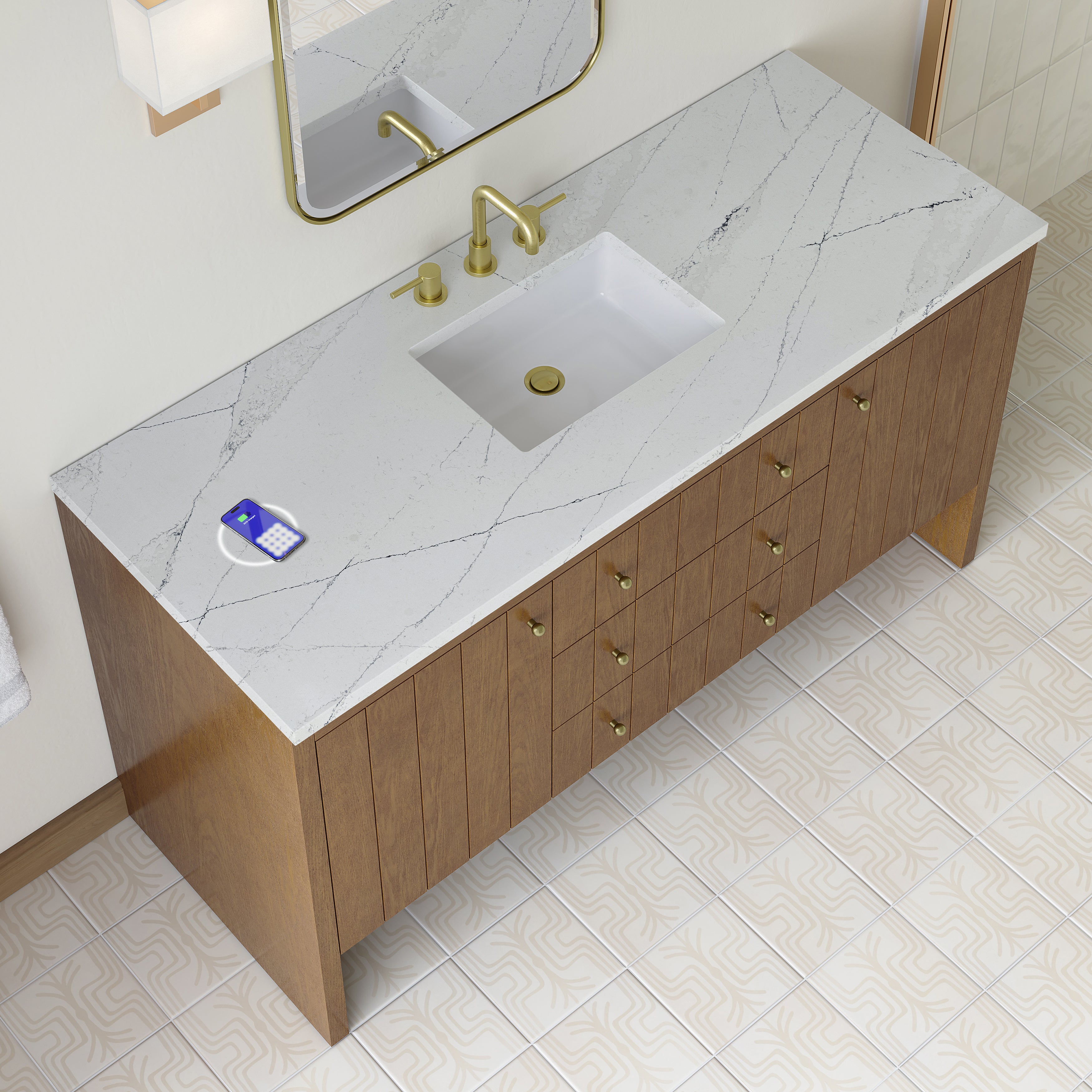 James Martin Hudson 60" Single Vanity in Honey Oak with 3cm Countertop and FreePower Wireless Charger