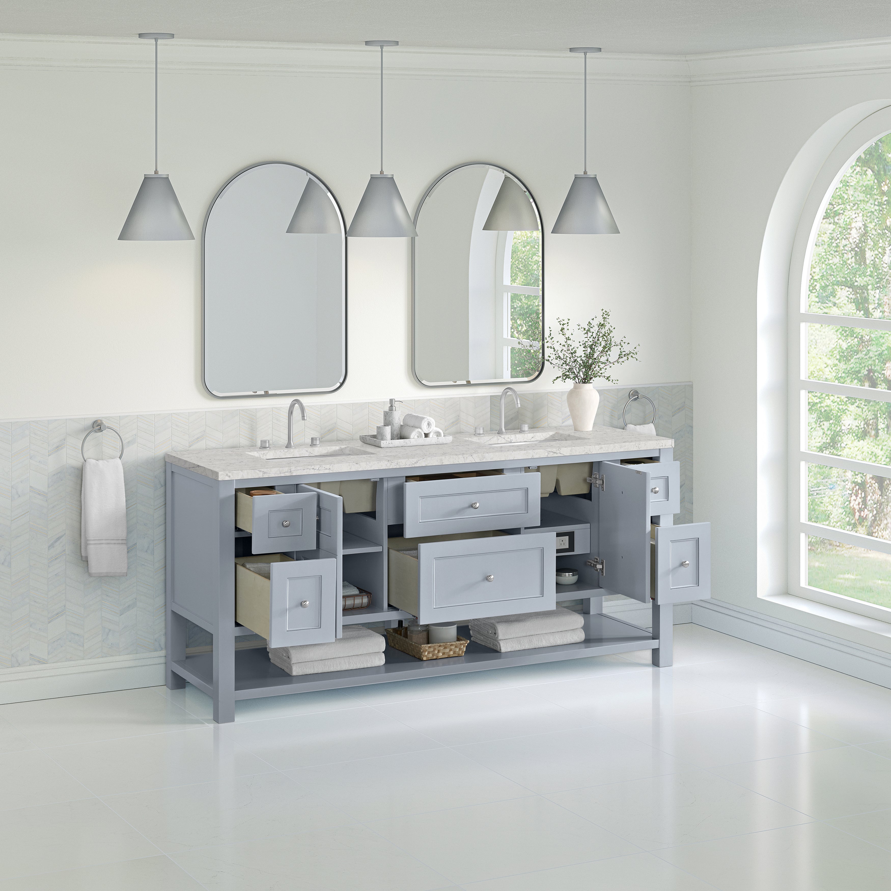James Martin Breckenridge 72" Double Vanity in Serenity Blue with 3cm Countertop and FreePower Wireless Charger