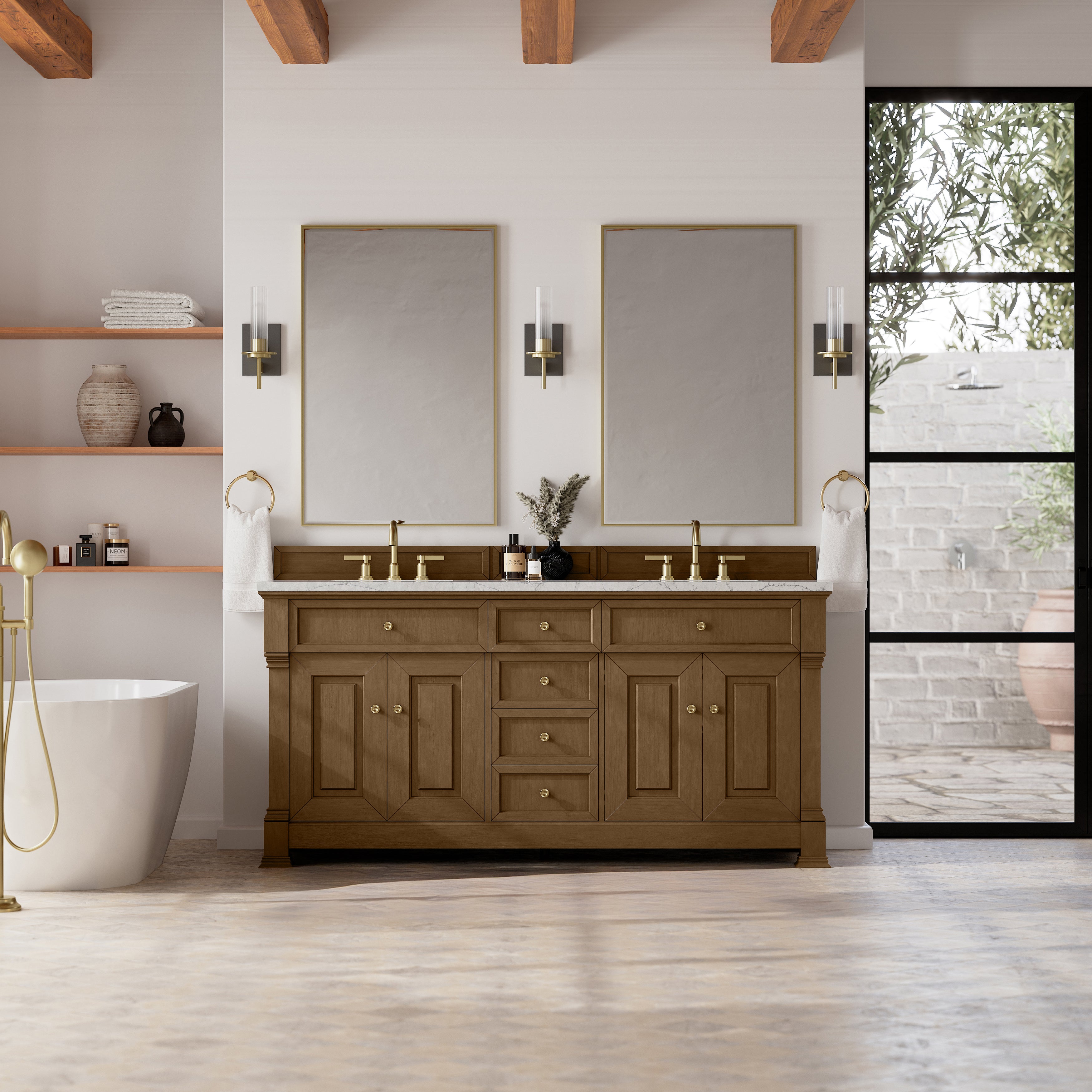 James Martin Brookfield 72" Double Vanity in Honey Oak with 3cm Countertop
