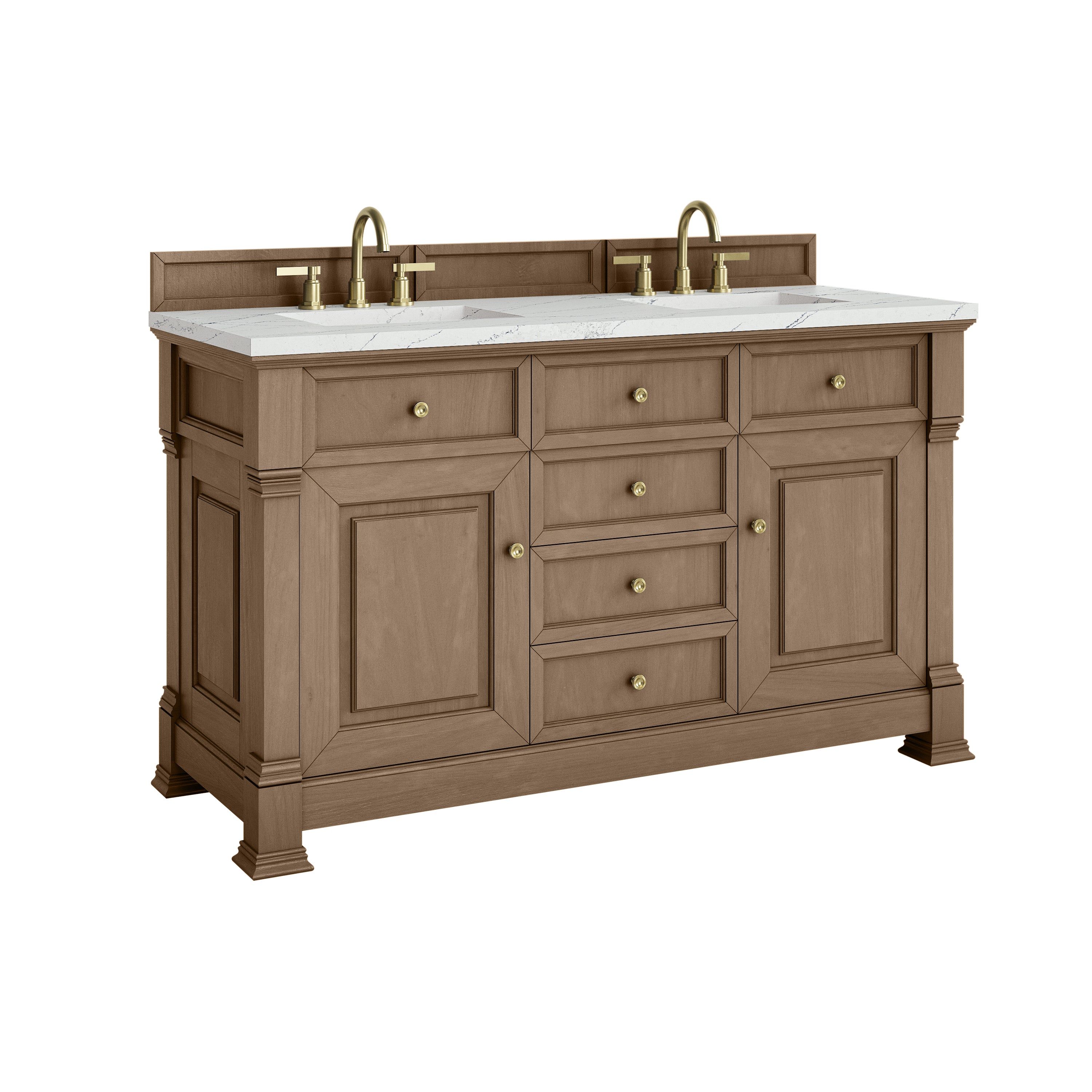 James Martin Brookfield 60" Double Vanity in Pecan with 3cm Countertop