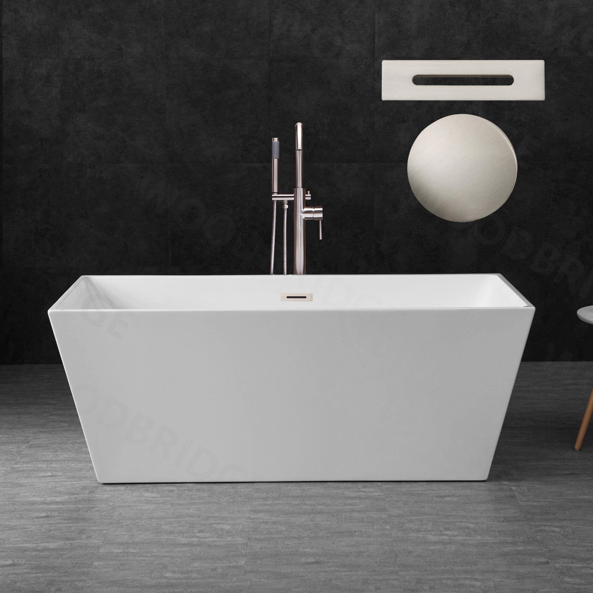 WOODBRIDGE 59" Acrylic Freestanding Bathtub Contemporary Soaking Tub with Drain & Overflow, B1412