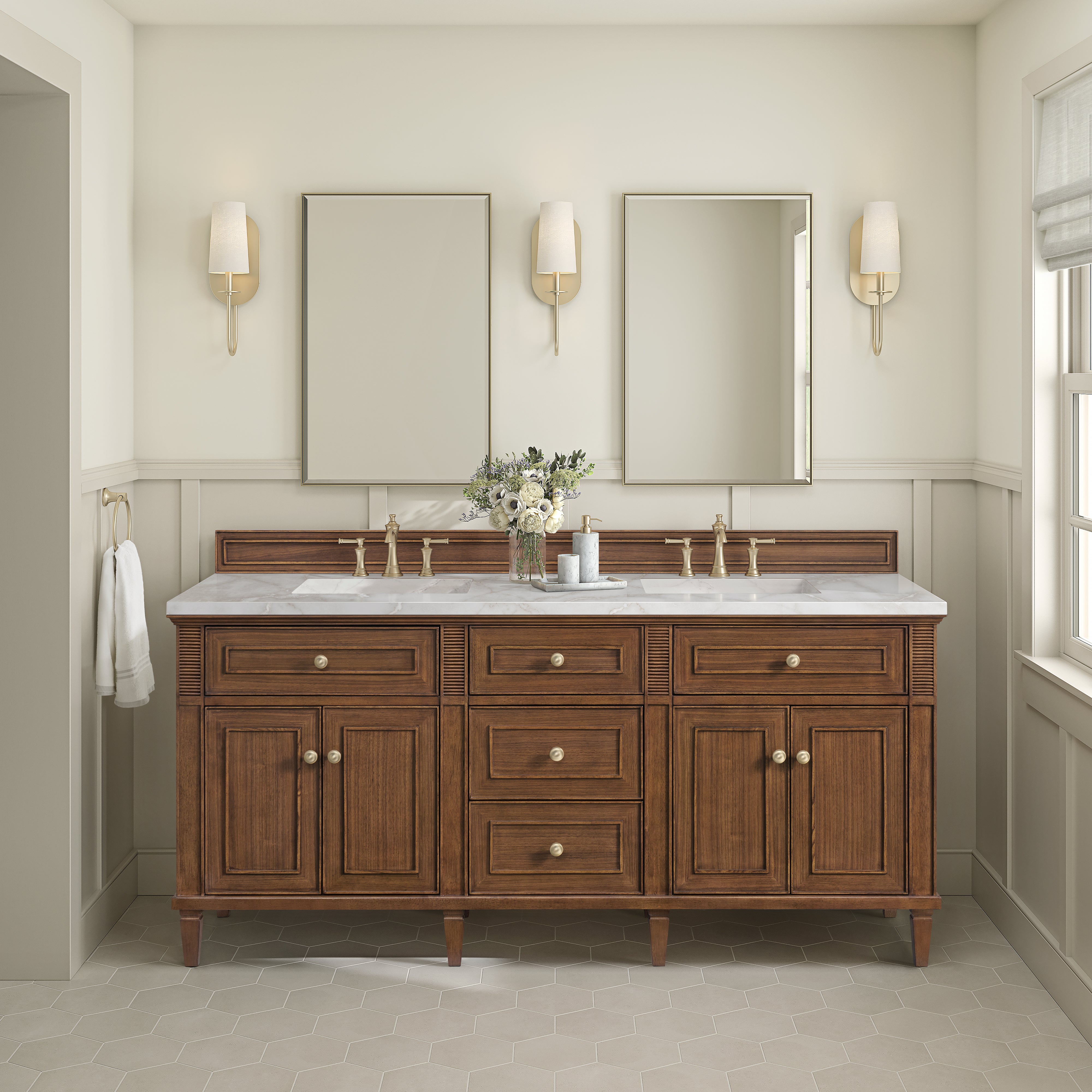 James Martin Lorelai 72"Double Vanity in Mid-Century Walnut with 3cm Countertop