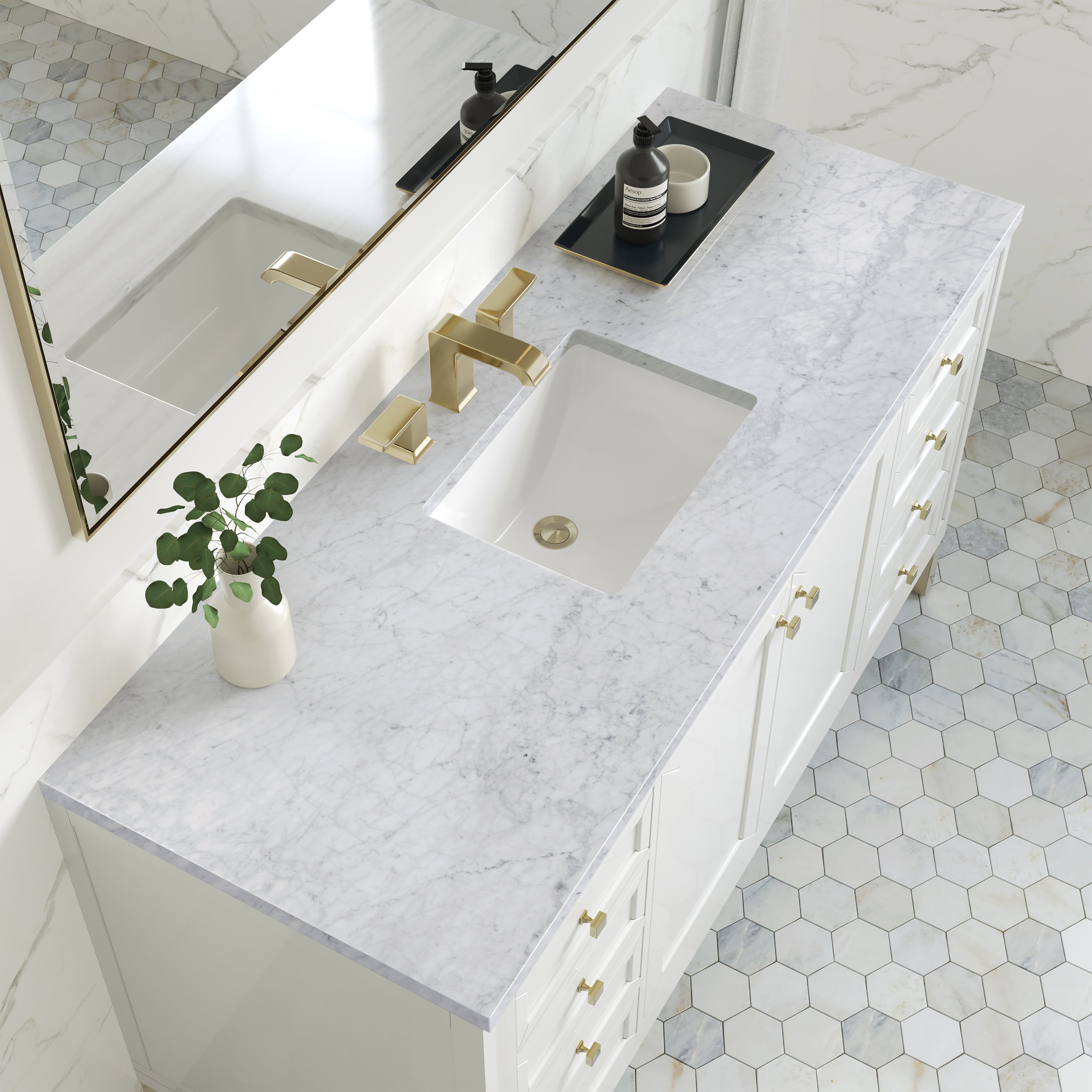 James Martin Chicago 60" Single Vanity in Glossy White with 3cm Countertop
