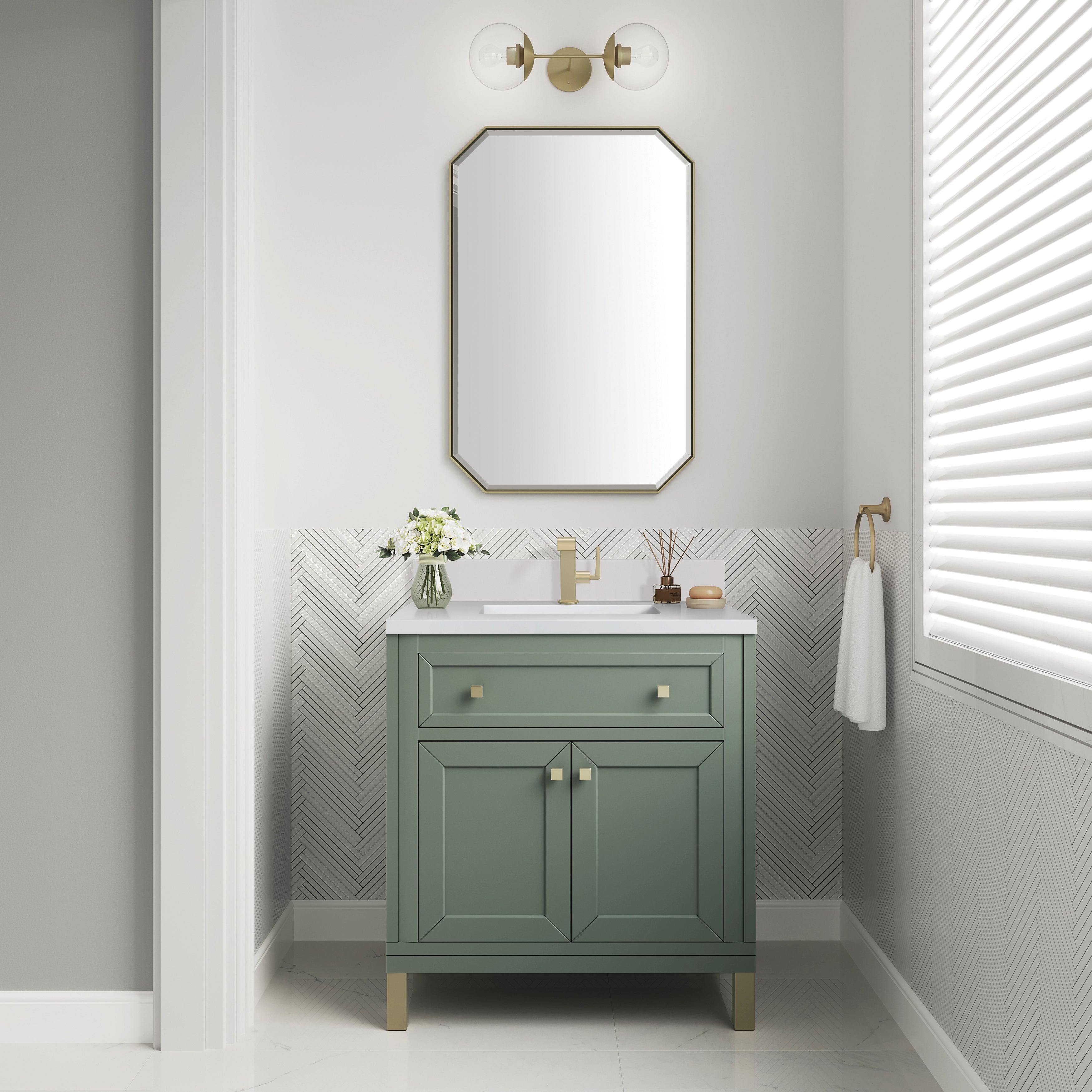 James Martin Chicago 30" Single Vanity in Smokey Celadon with 3cm Countertop
