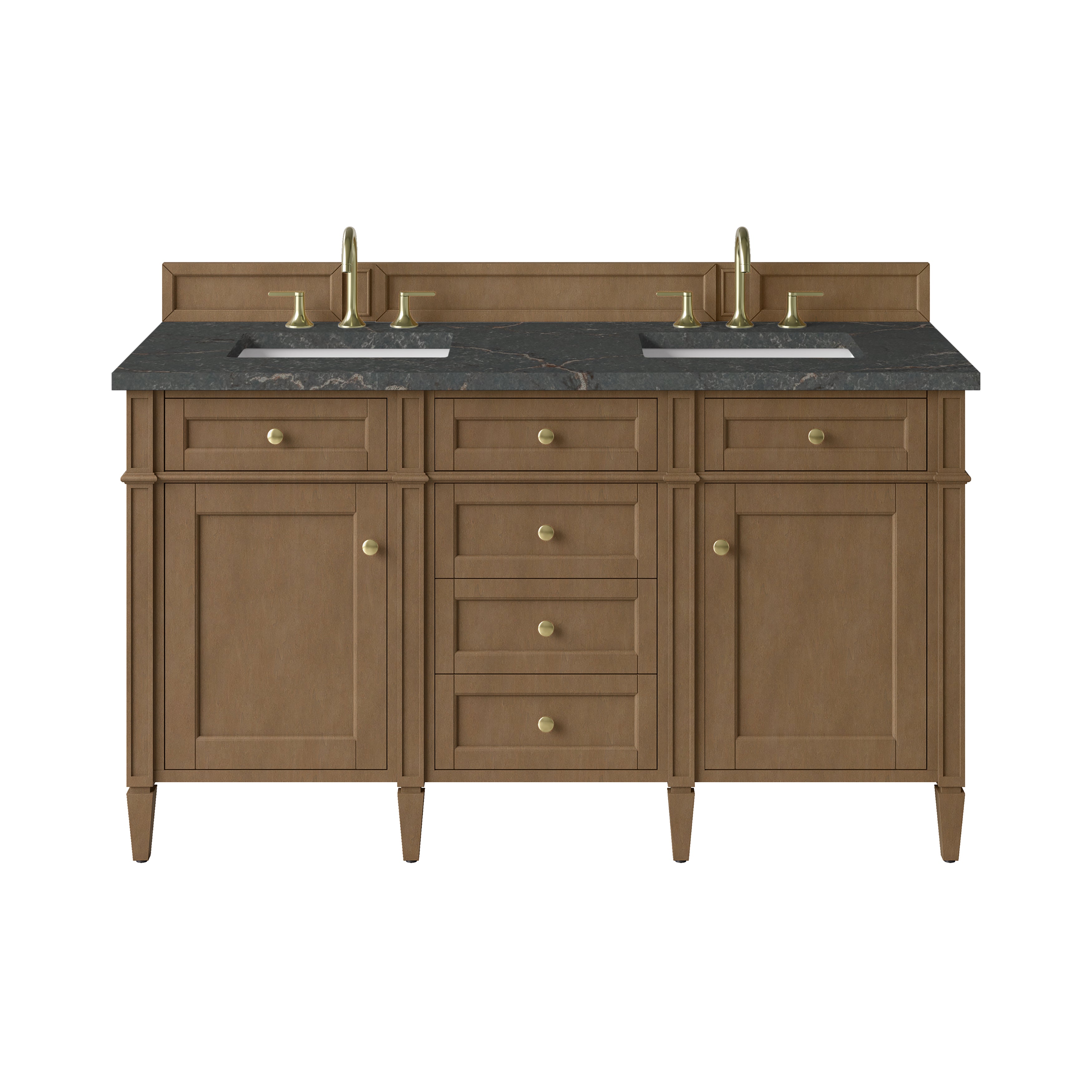 James Martin Brittany 60" Double Vanity in Pecan with 3cm Countertop and FreePower Wireless Charger