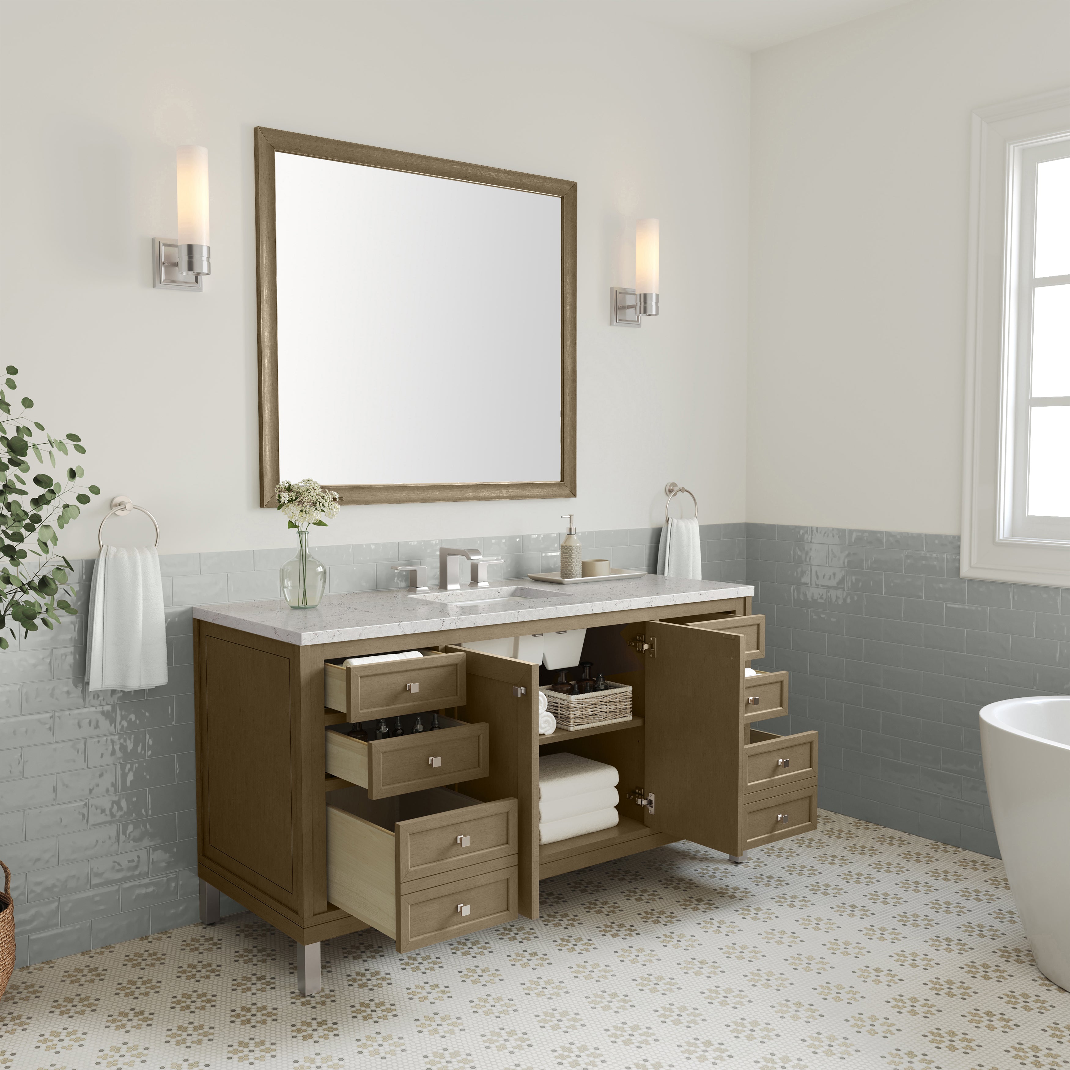 James Martin Chicago 60" Single Vanity in Walnut Whisper with 3cm Countertop