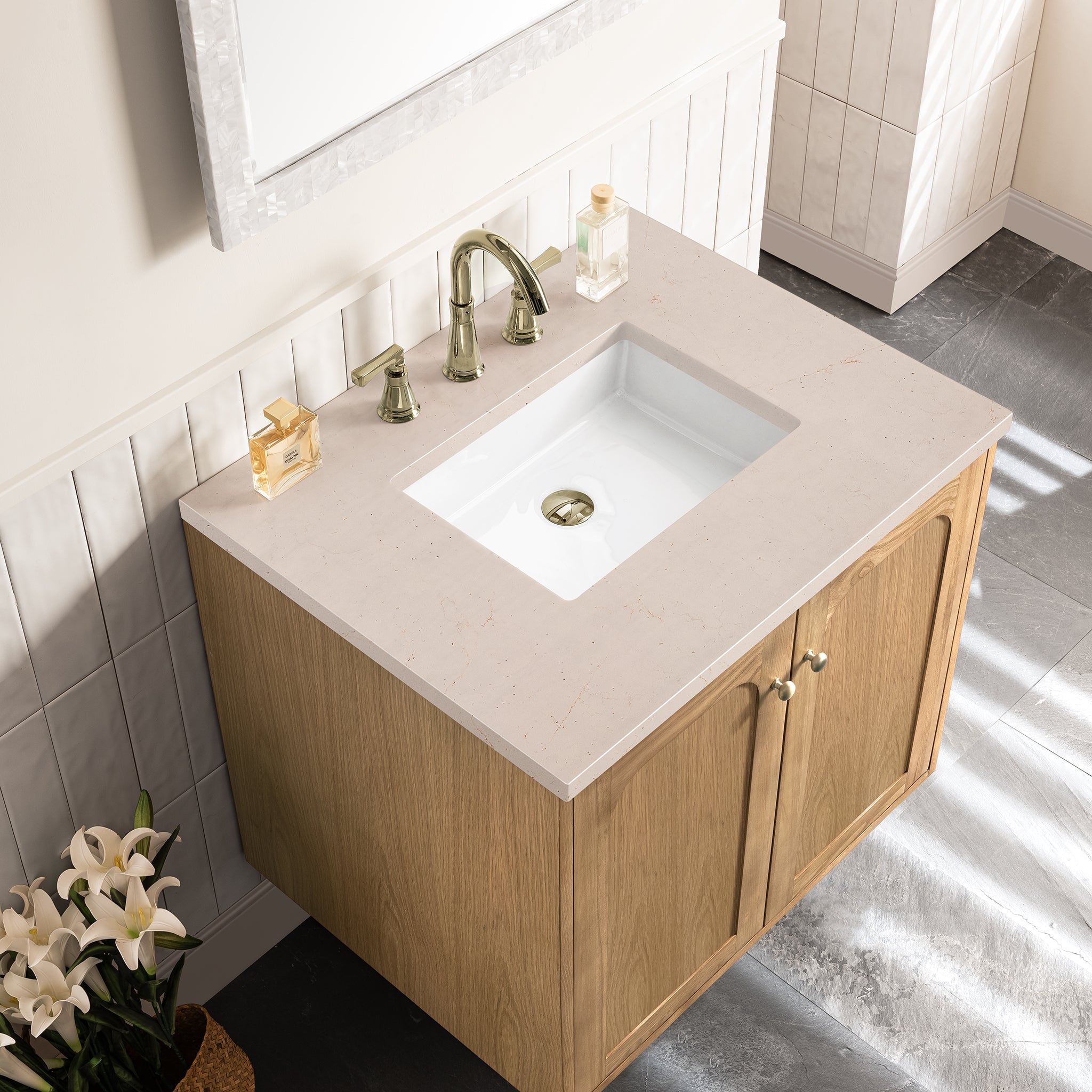 James Martin Laurent 30" Single Vanity in Light Natural Oak with 3cm Countertop
