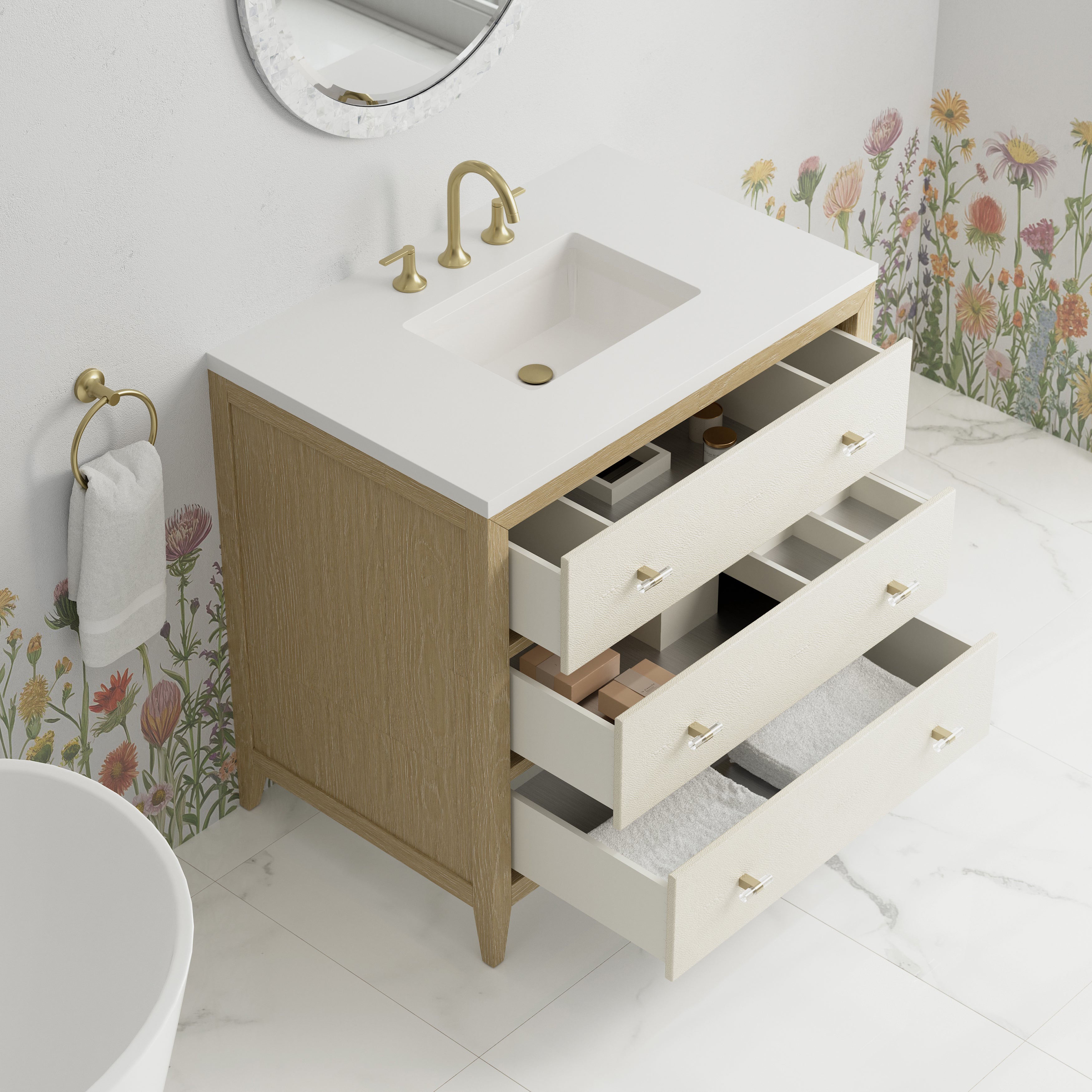 James Martin Celeste 36" Single Vanity in Sunwashed Oak with 3cm Countertop